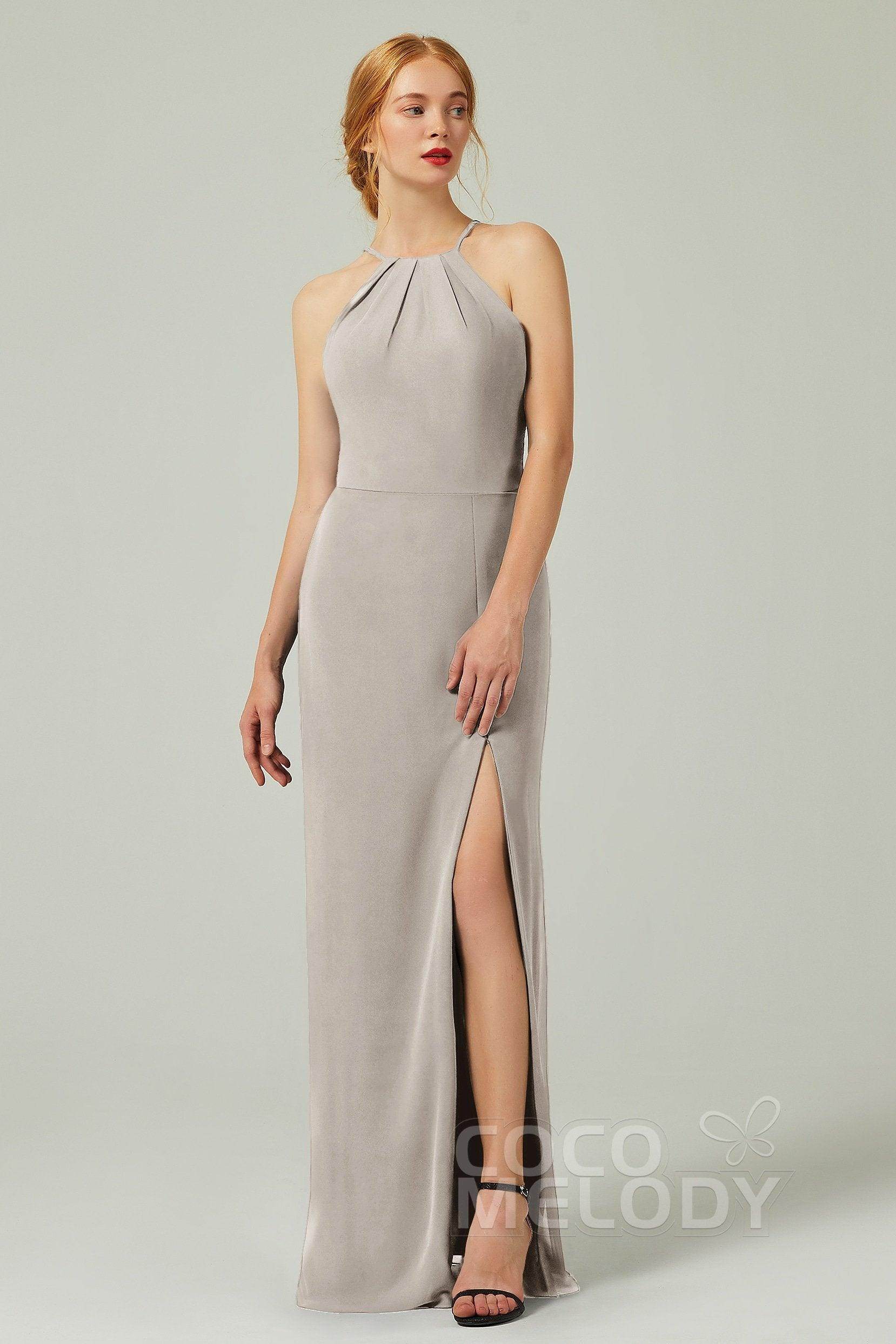Sheath-Column Floor Length Chiffon Bridesmaid Dress Formal Dresses CB0337 - COCOMELODY