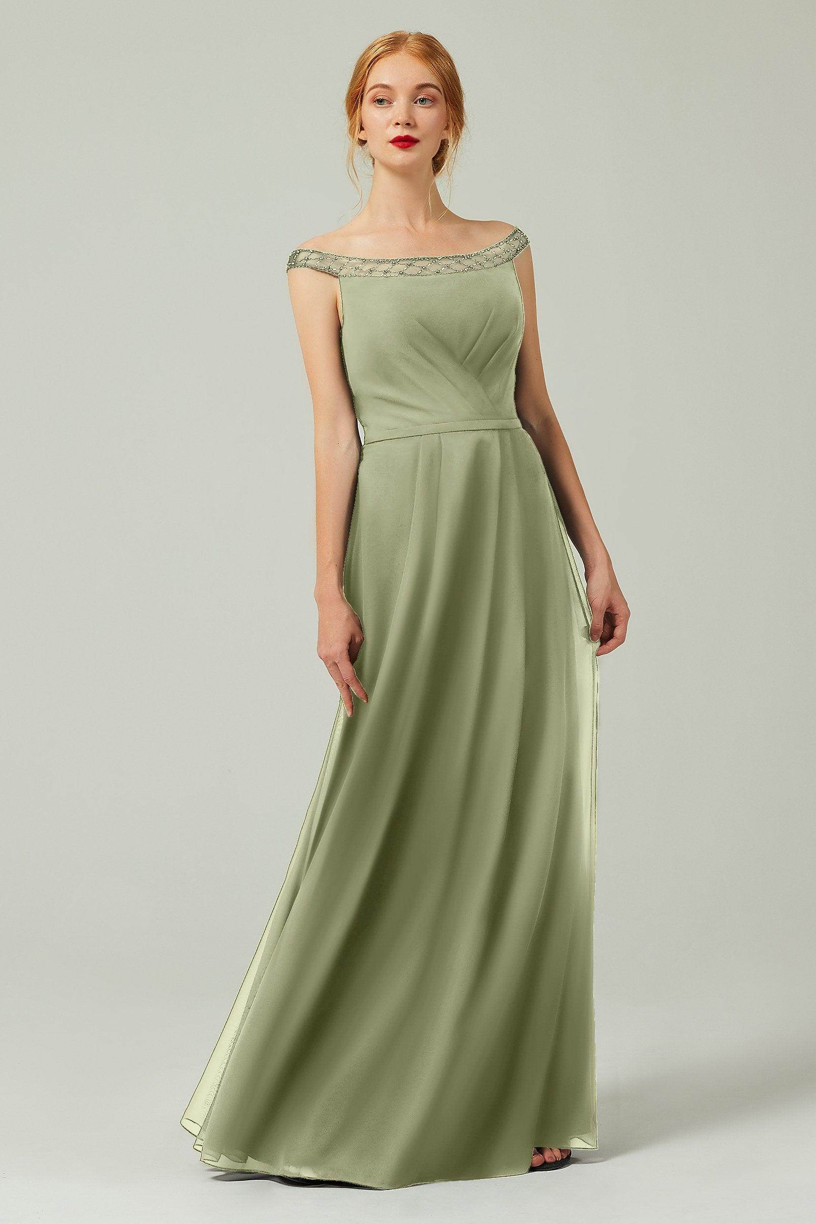 A-Line Floor Length Chiffon Bridesmaid Dress Formal Dresses CB0339 - COCOMELODY