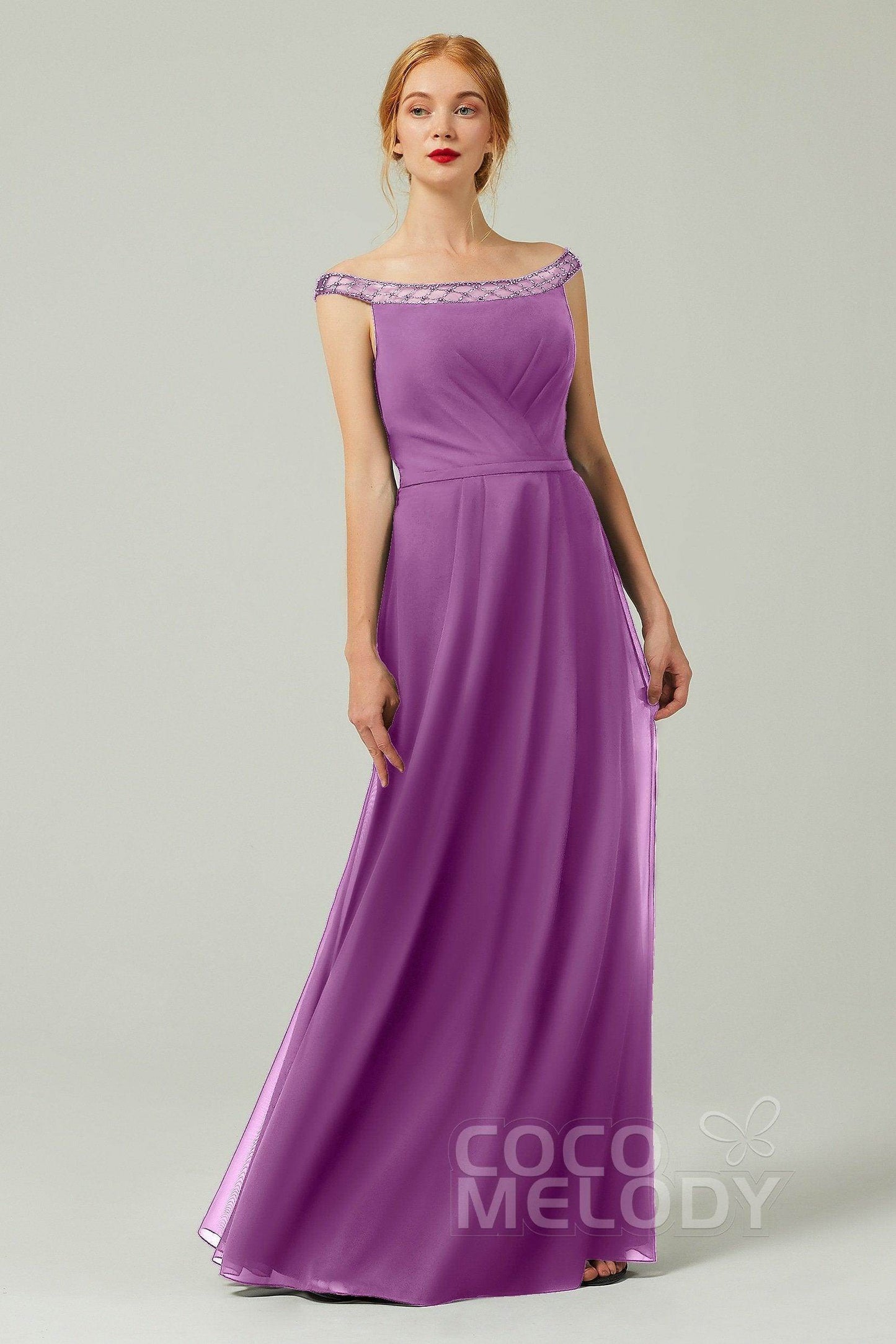 A-Line Floor Length Chiffon Bridesmaid Dress Formal Dresses CB0339 - COCOMELODY
