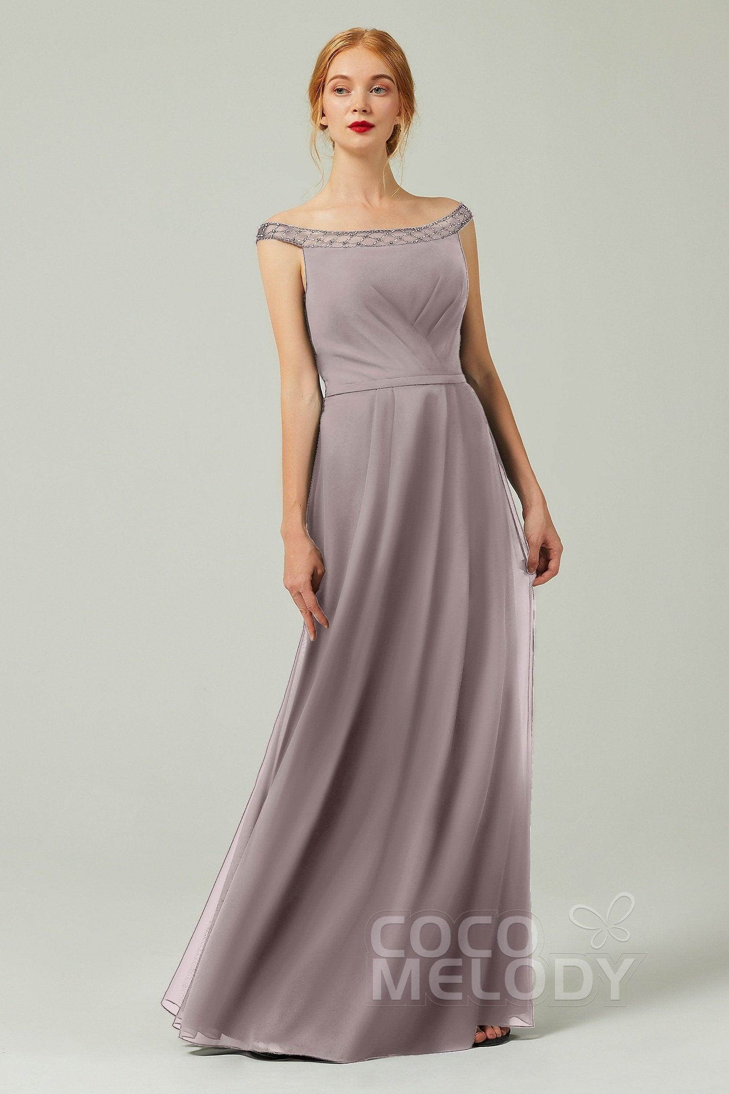 A-Line Floor Length Chiffon Bridesmaid Dress Formal Dresses CB0339 - COCOMELODY