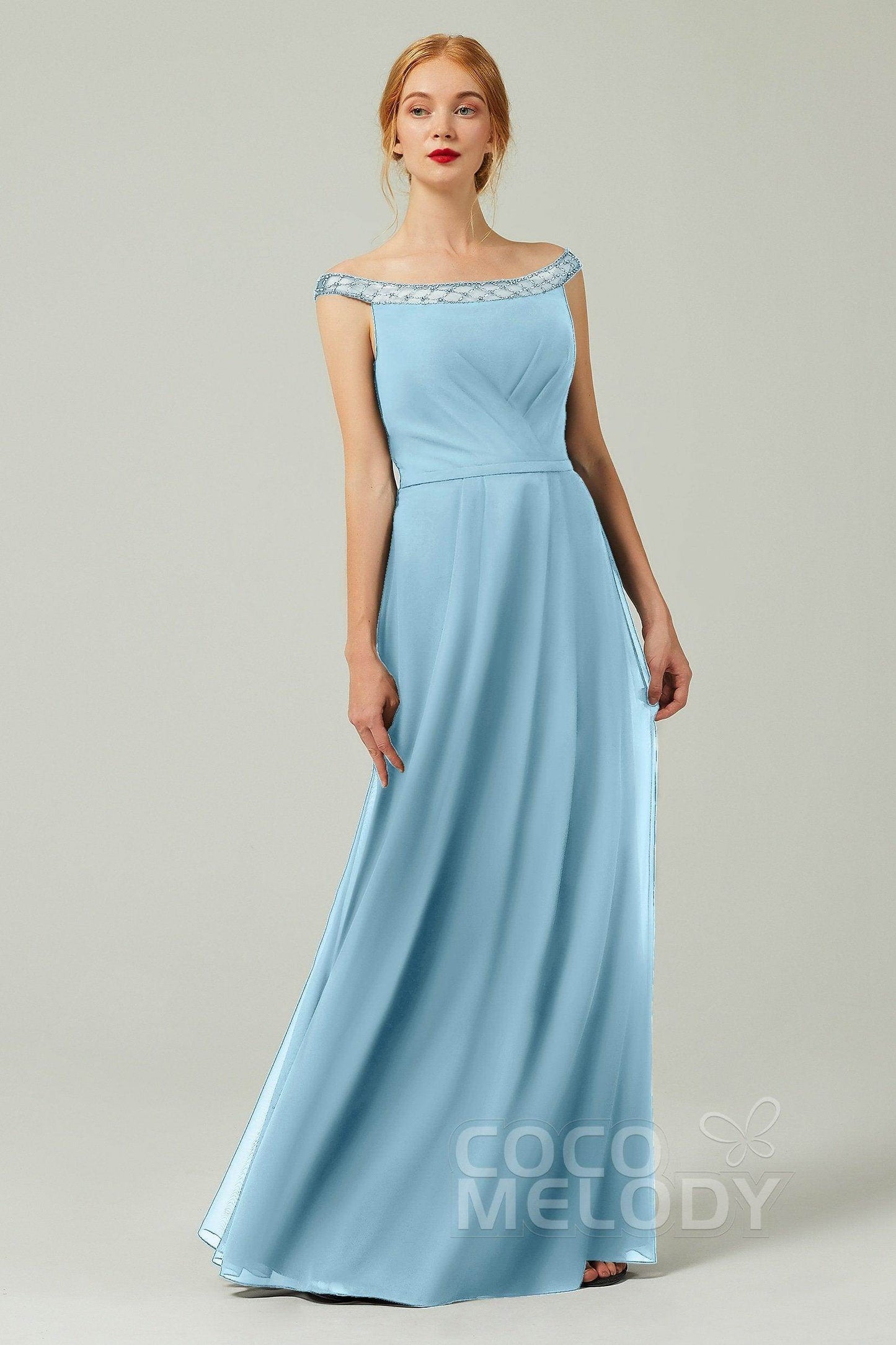 A-Line Floor Length Chiffon Bridesmaid Dress Formal Dresses CB0339 - COCOMELODY