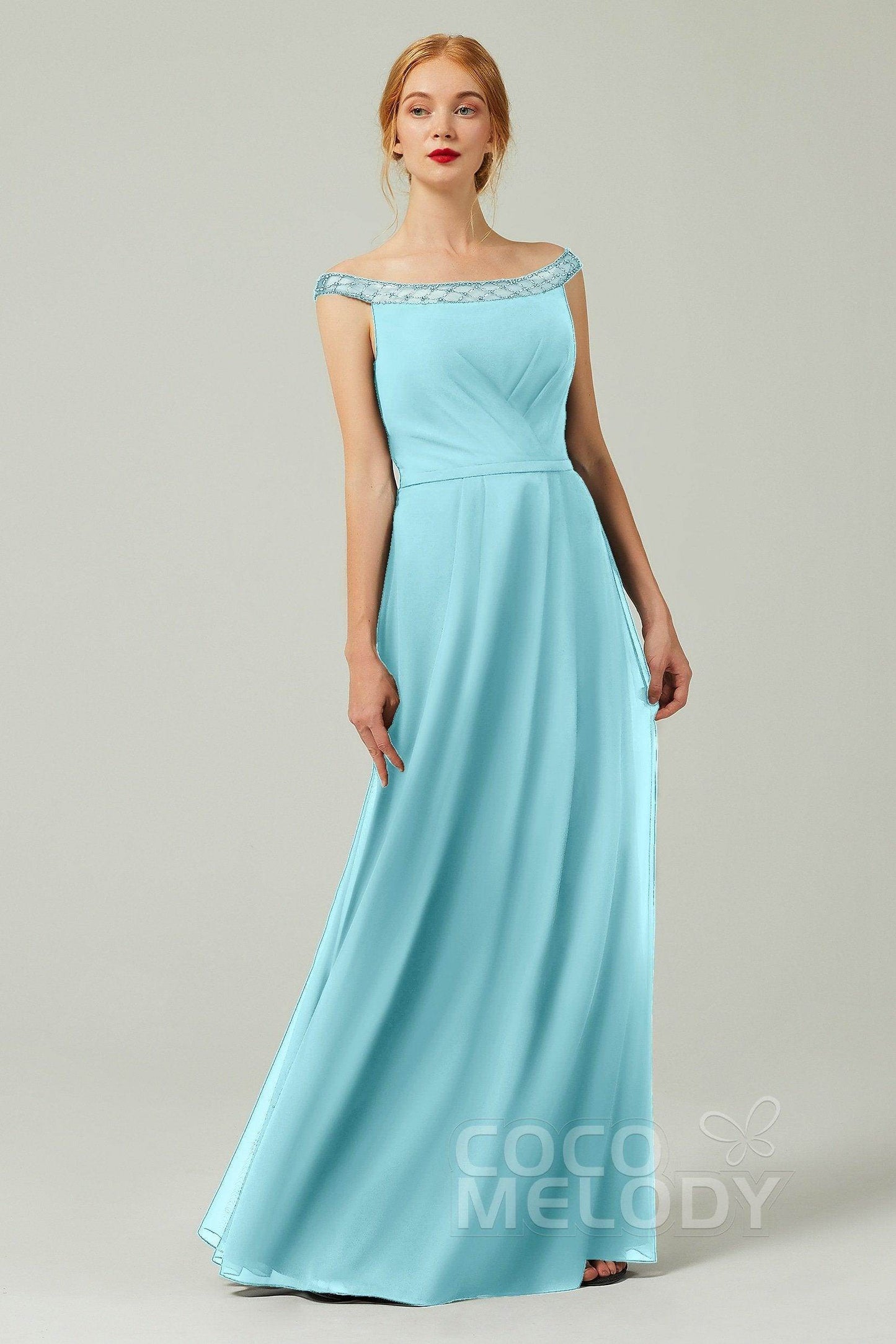 A-Line Floor Length Chiffon Bridesmaid Dress Formal Dresses CB0339 - COCOMELODY