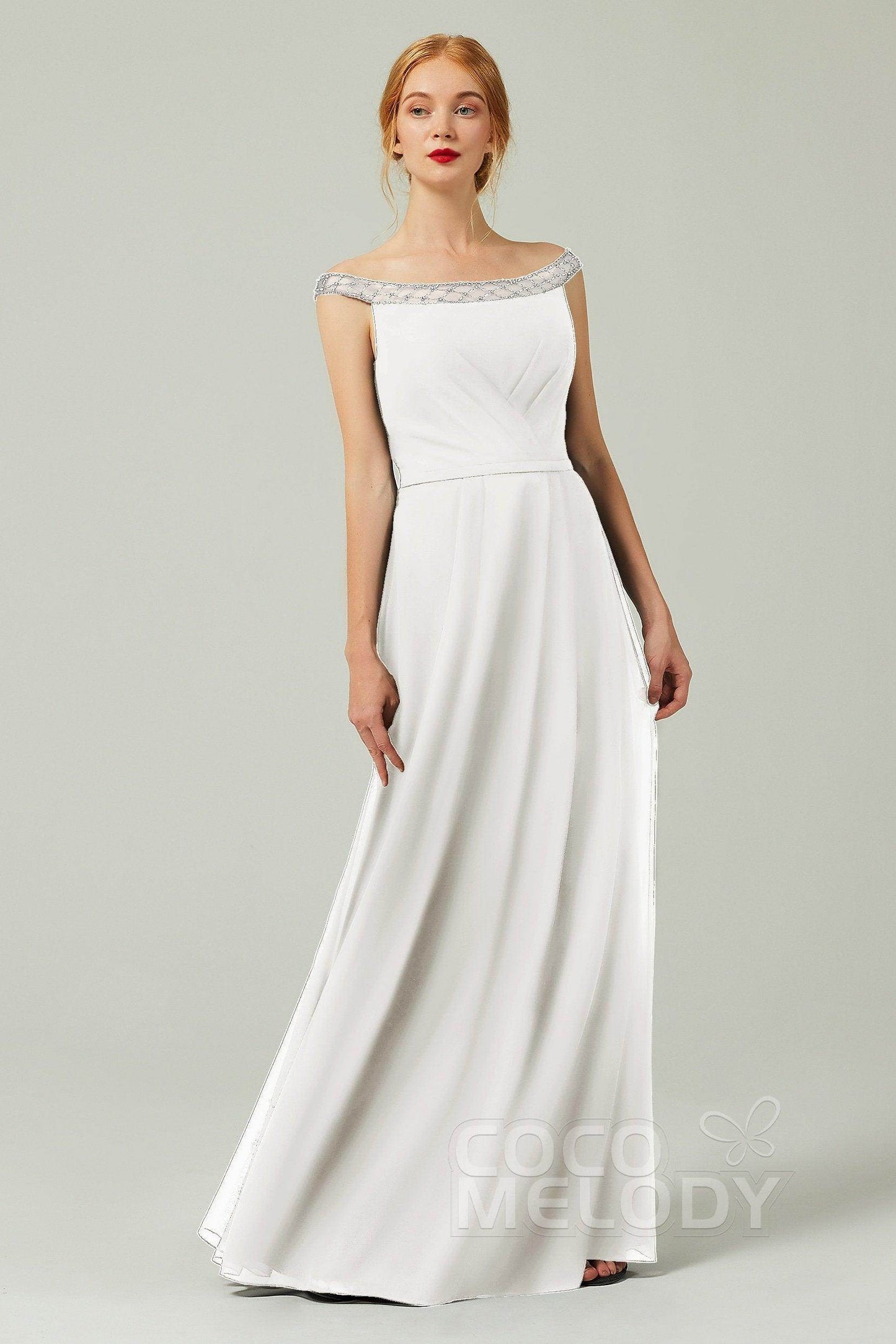 A-Line Floor Length Chiffon Bridesmaid Dress Formal Dresses CB0339 - COCOMELODY