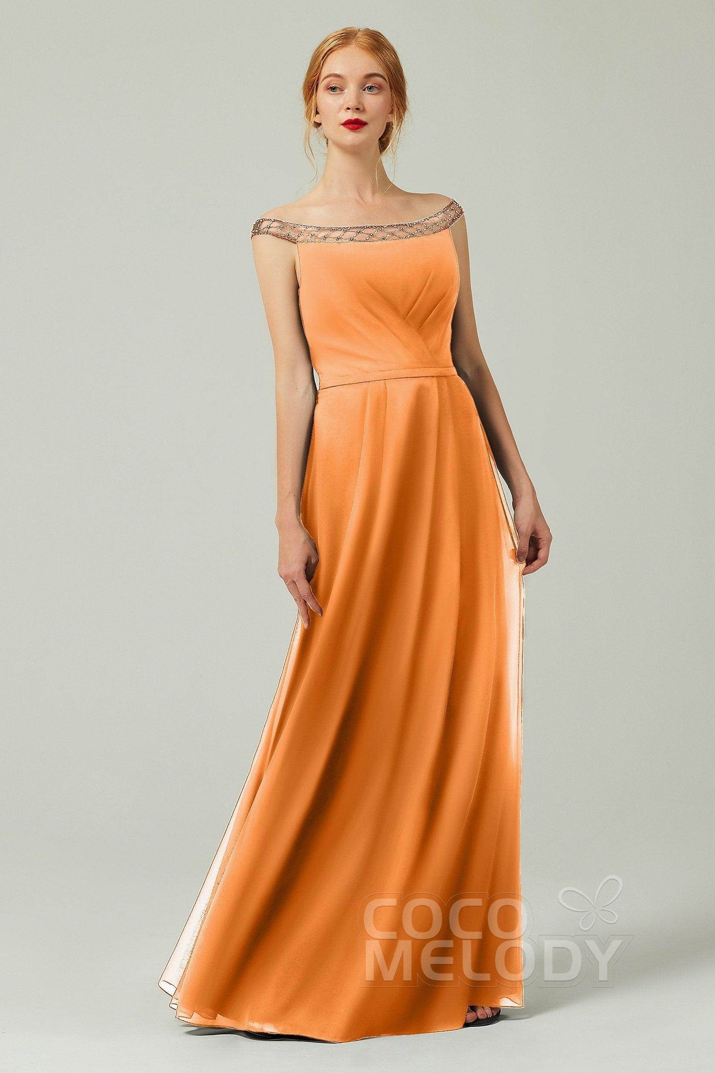 A-Line Floor Length Chiffon Bridesmaid Dress Formal Dresses CB0339 - COCOMELODY