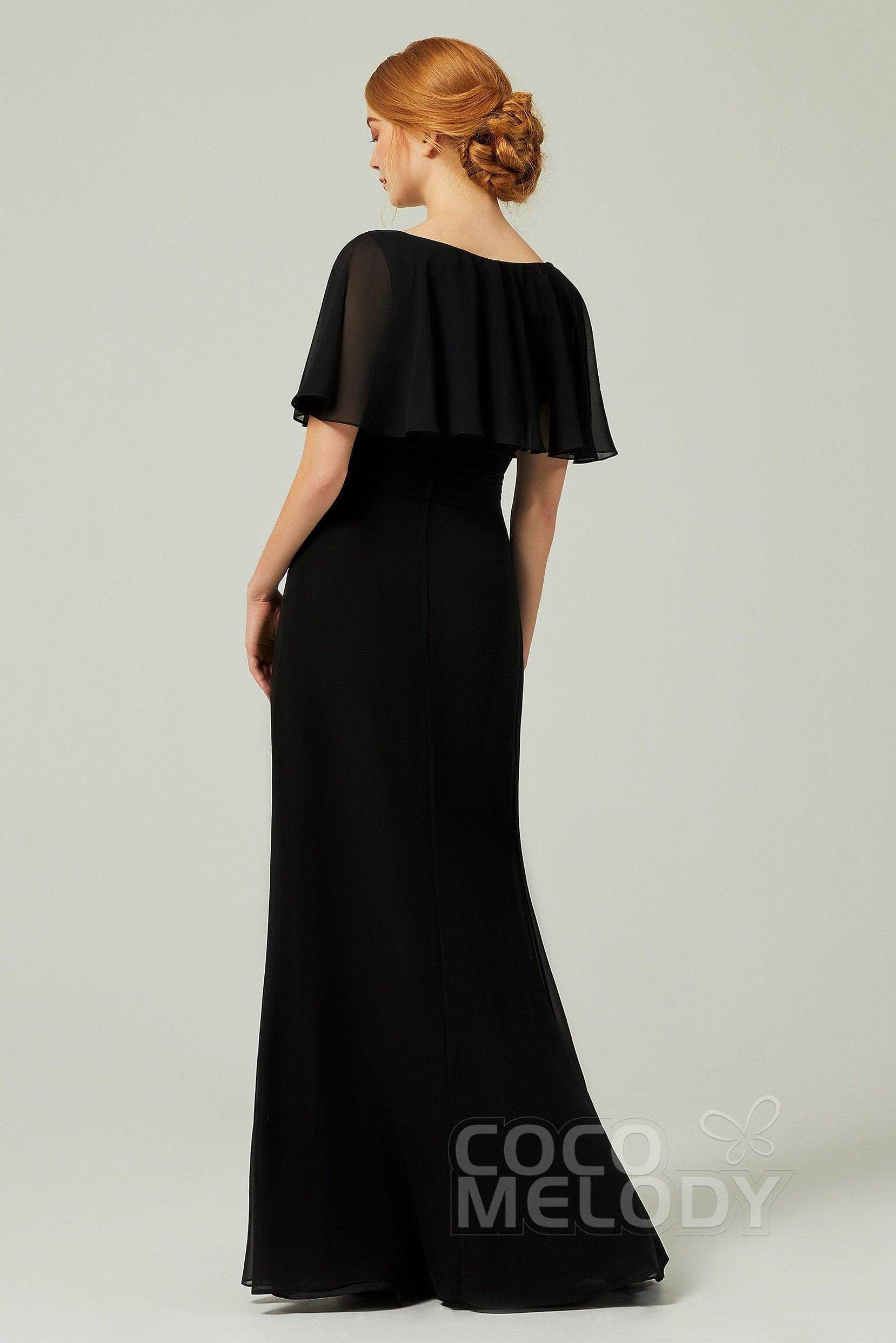 Sheath-Column Floor Length Chiffon Bridesmaid Dress Formal Dresses CB0341CR - COCOMELODY