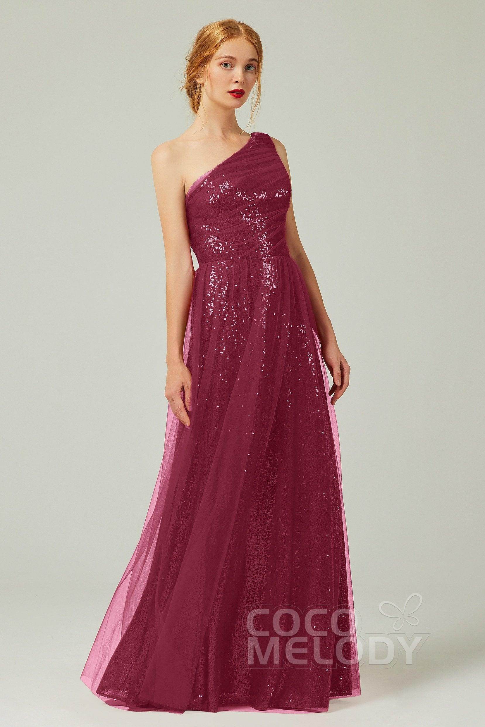 A-Line Floor Length Tulle Sequined Bridesmaid Dress CB0342 - COCOMELODY