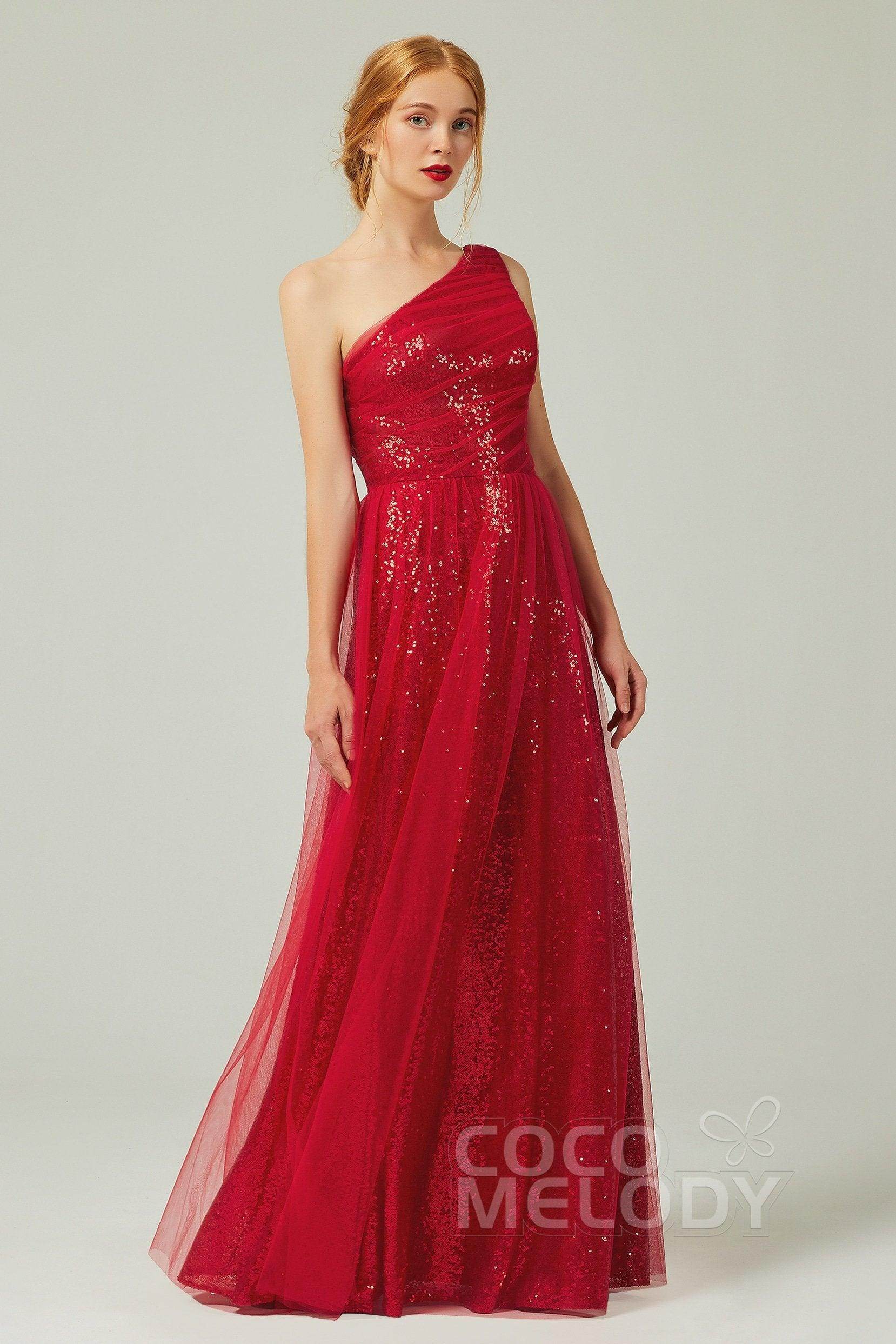 One Shoulder Tulle Sequined Side Zipper Bridesmaid Dress COCOMELODY CB0342 One Shoulder Tulle Sequined Side Zipper Bridesmaid Dress COCOMELODY CB0342
