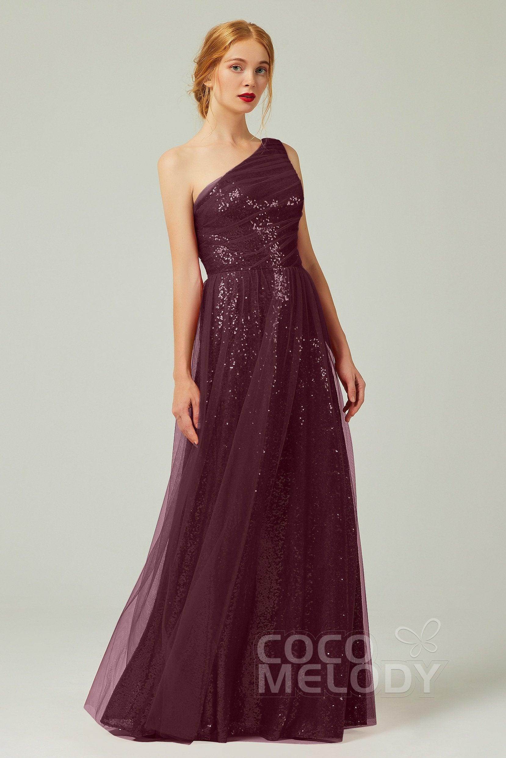 A-Line Floor Length Tulle Sequined Bridesmaid Dress CB0342 - COCOMELODY