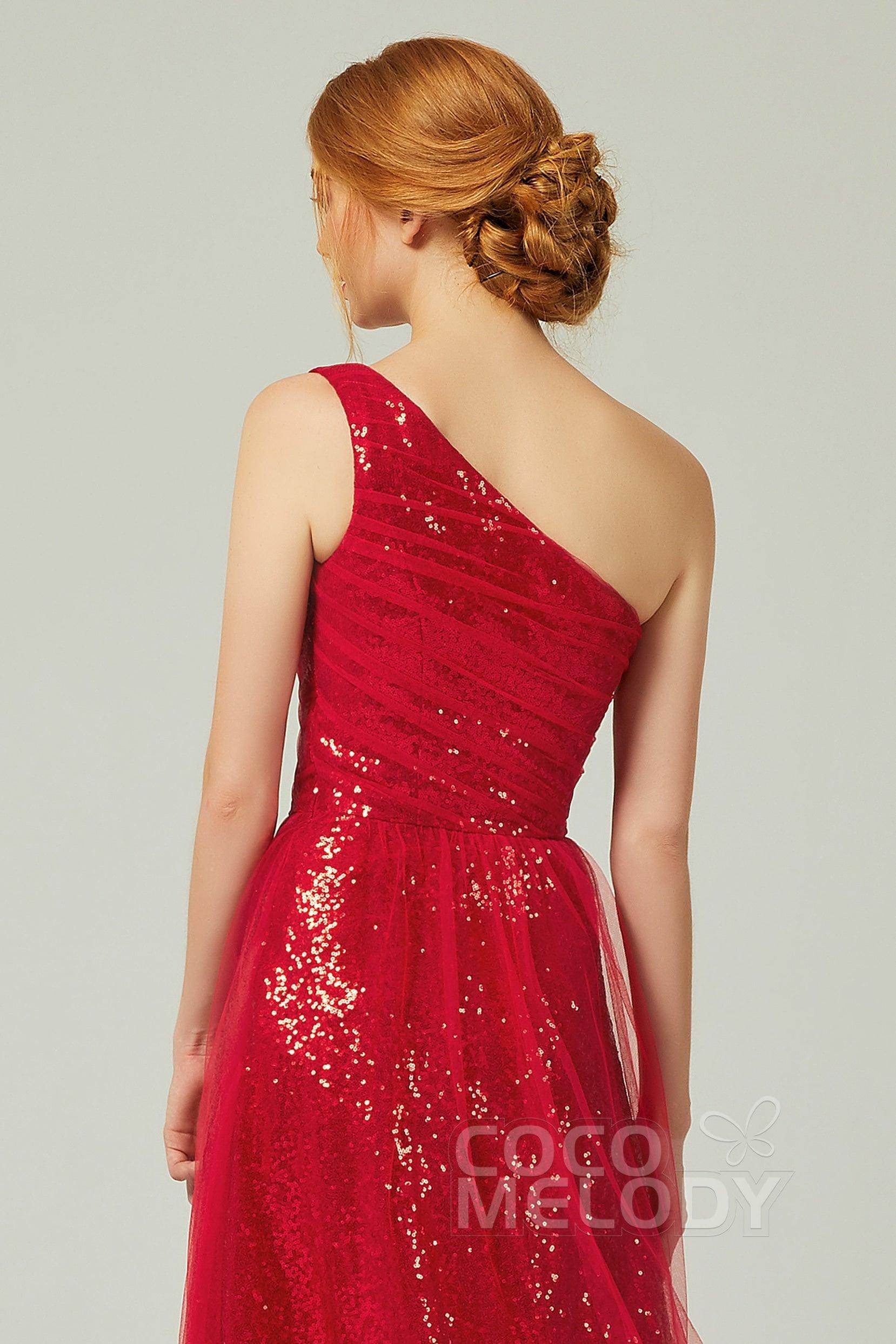 A-Line Floor Length Tulle Sequined Bridesmaid Dress CB0342 - COCOMELODY