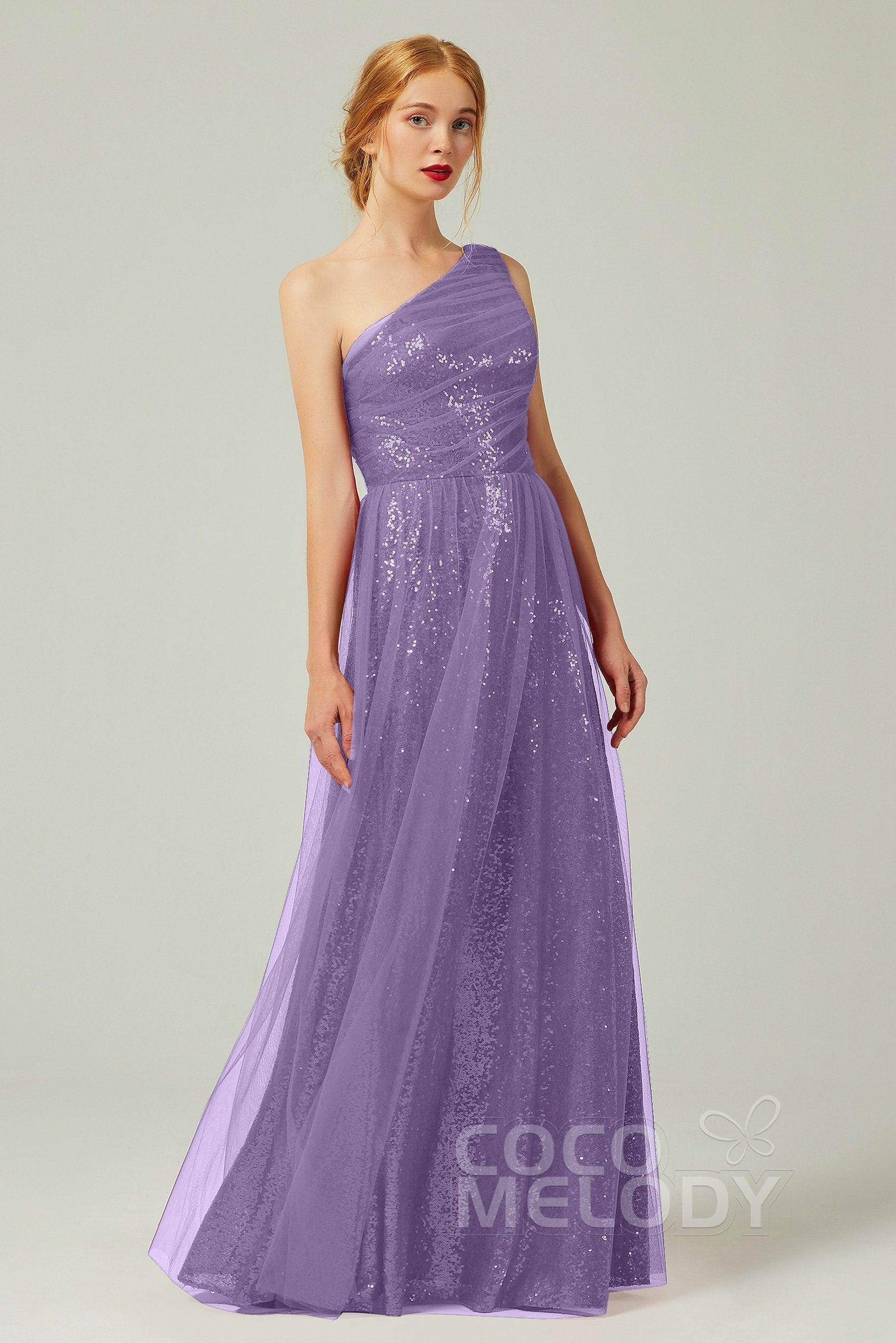 A-Line Floor Length Tulle Sequined Bridesmaid Dress CB0342 - COCOMELODY