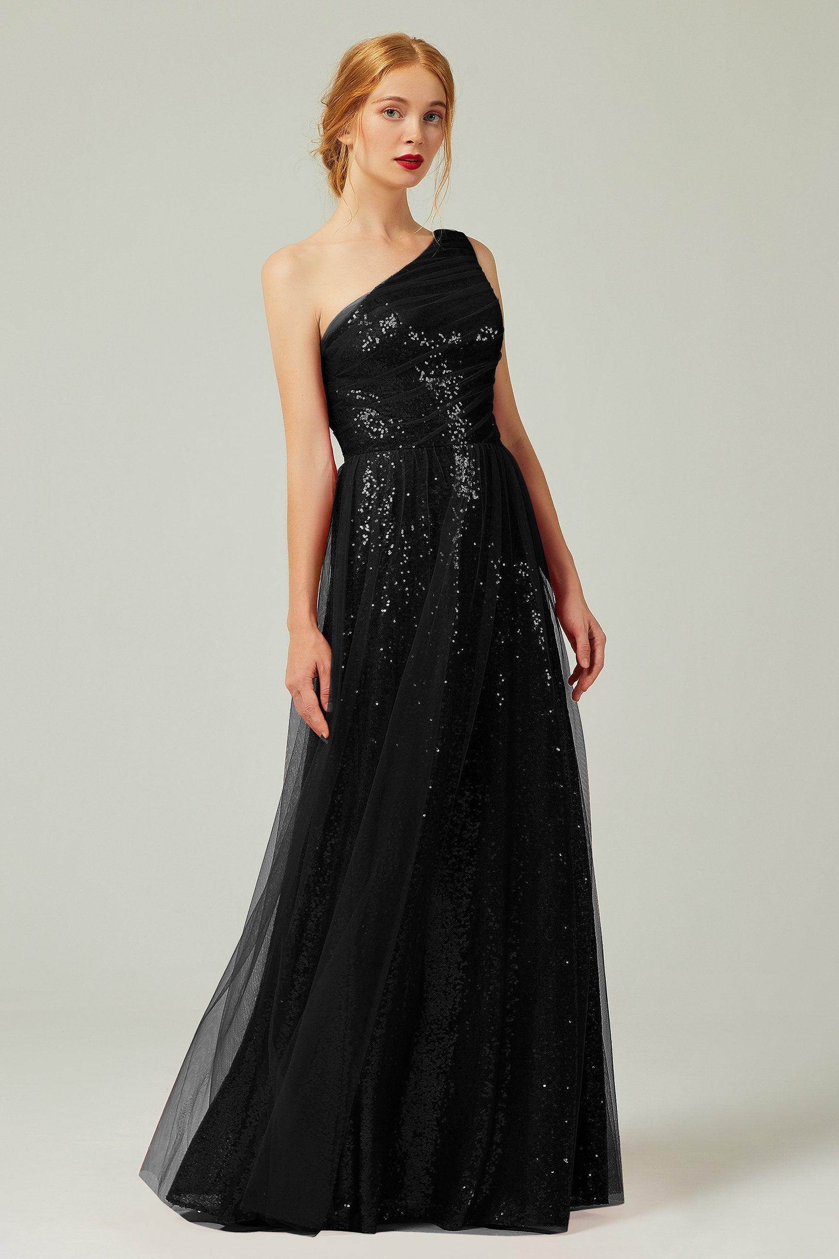 A-Line Floor Length Tulle Sequined Bridesmaid Dress CB0342 - COCOMELODY