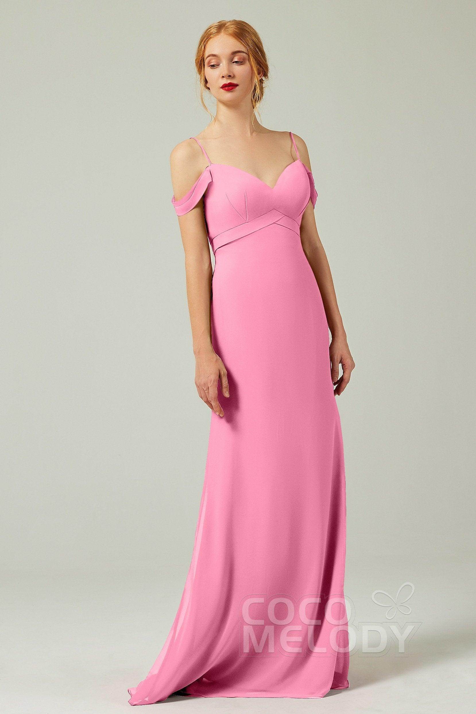 Sheath-Column Floor Length Chiffon Bridesmaid Dress Formal Dresses CB0343 - COCOMELODY