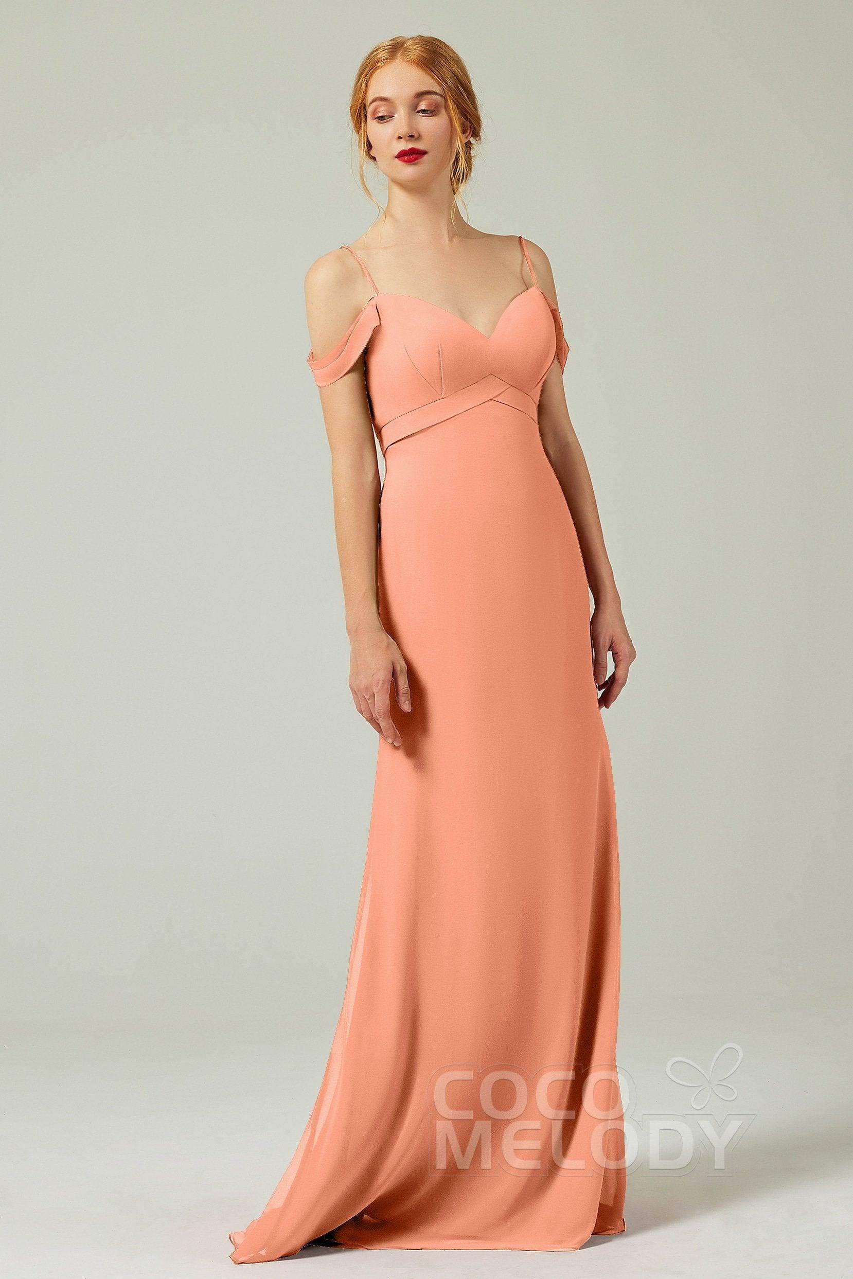 Sheath-Column Floor Length Chiffon Bridesmaid Dress Formal Dresses CB0343 - COCOMELODY