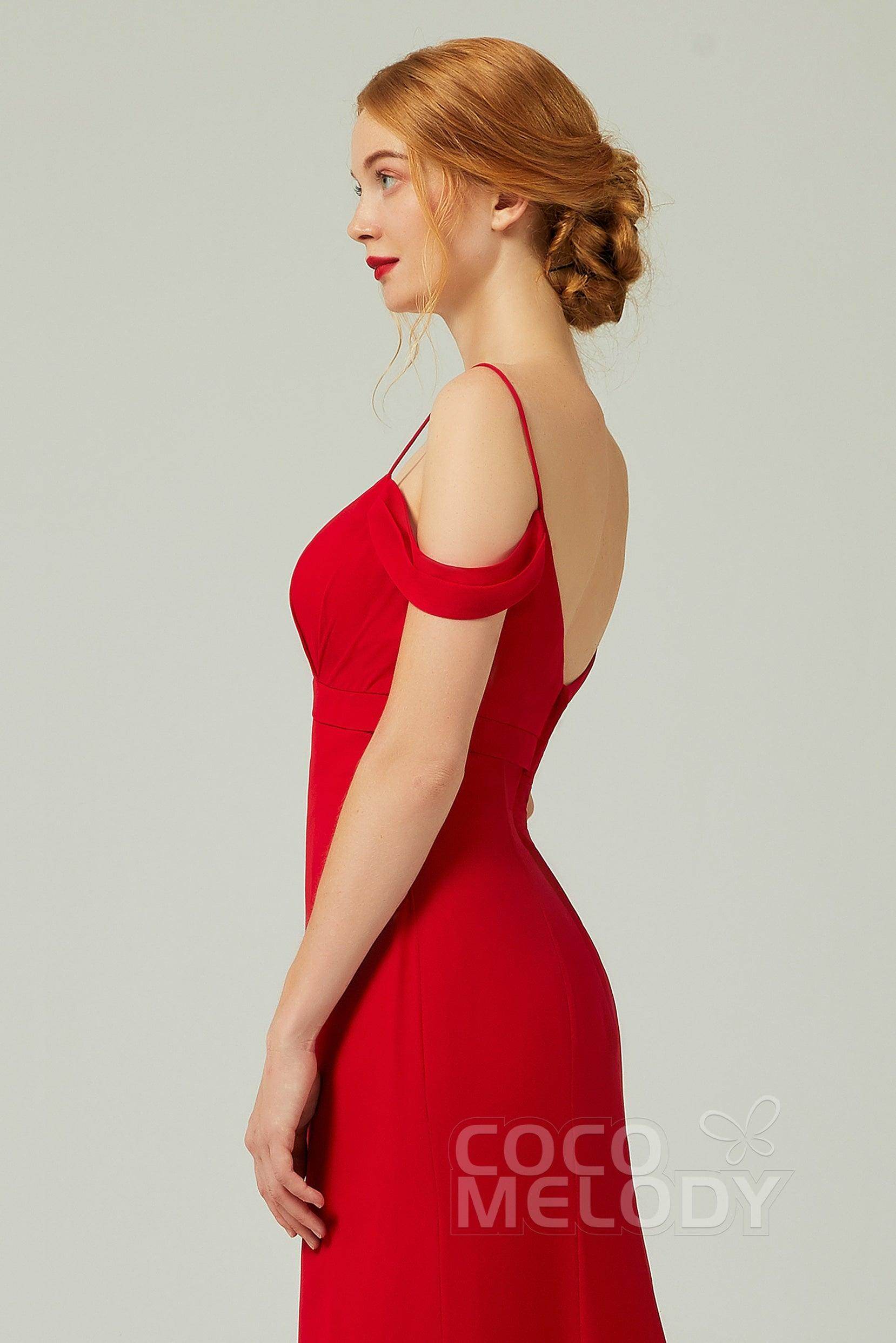 Sheath-Column Floor Length Chiffon Bridesmaid Dress Formal Dresses CB0343 - COCOMELODY