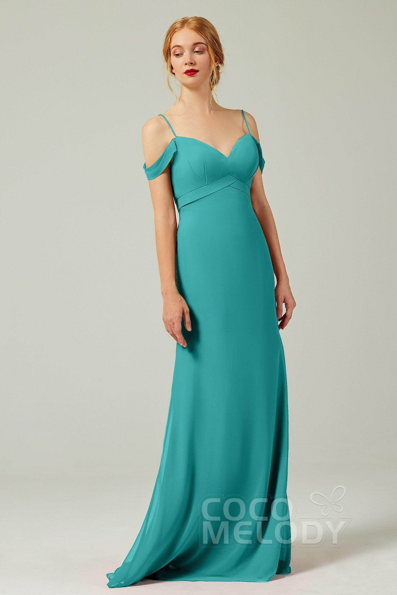 Sheath-Column Floor Length Chiffon Bridesmaid Dress Formal Dresses CB0343 - COCOMELODY