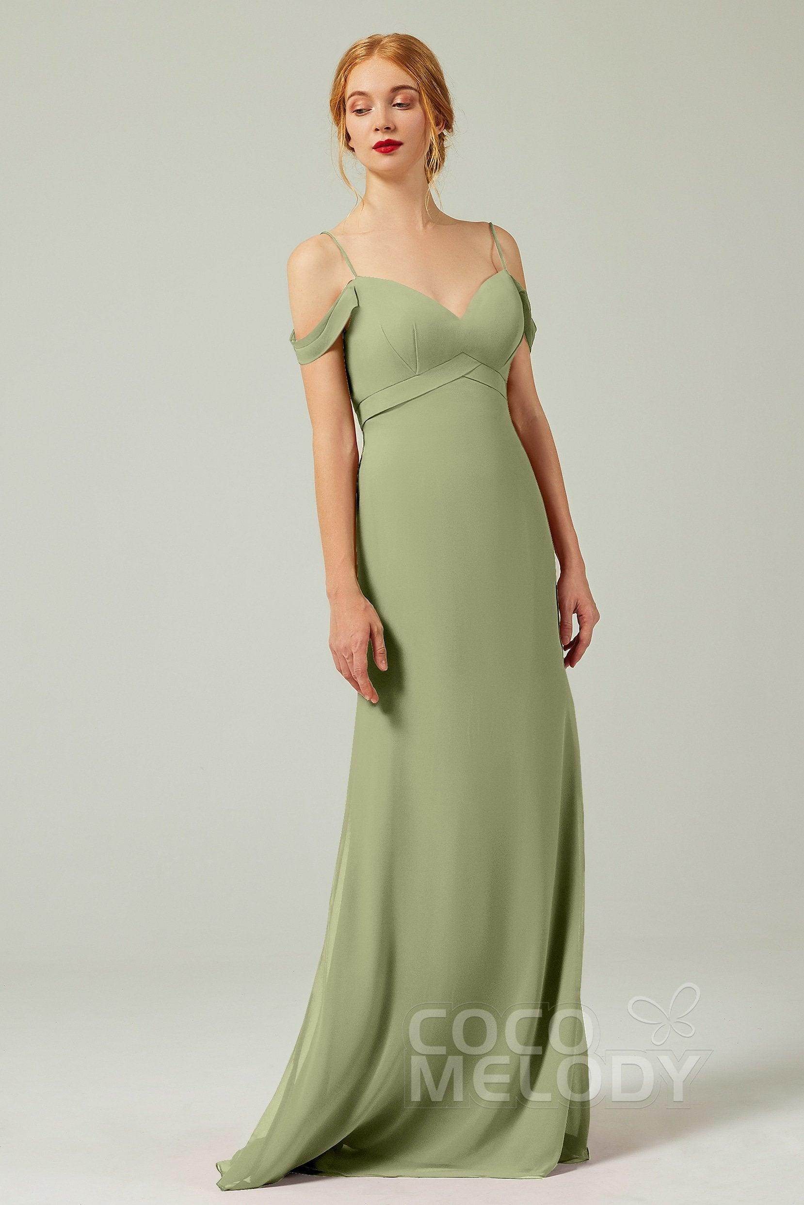 Sheath-Column Floor Length Chiffon Bridesmaid Dress Formal Dresses CB0343 - COCOMELODY