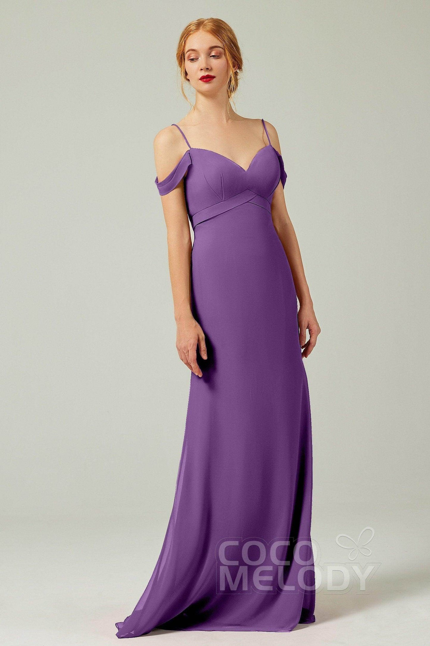 Sheath-Column Floor Length Chiffon Bridesmaid Dress Formal Dresses CB0343 - COCOMELODY