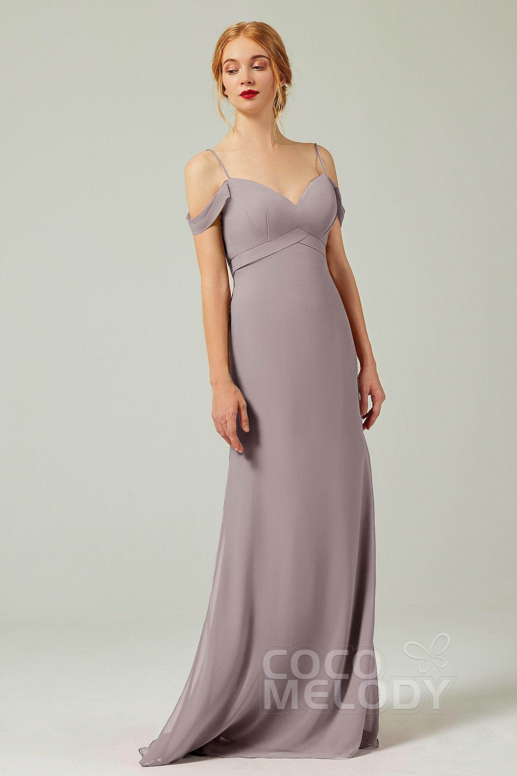 Sheath-Column Floor Length Chiffon Bridesmaid Dress Formal Dresses CB0343 - COCOMELODY