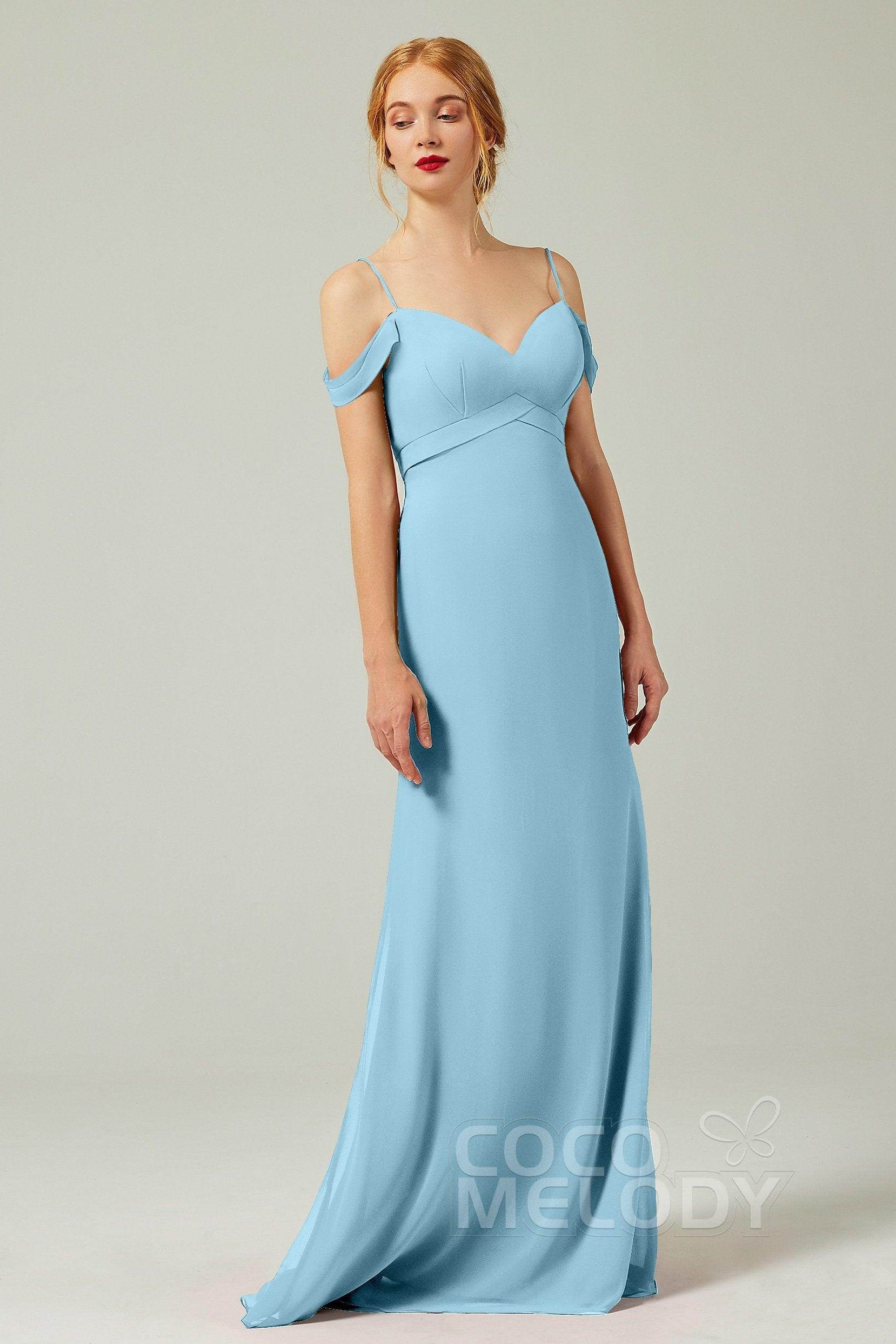 Sheath-Column Floor Length Chiffon Bridesmaid Dress Formal Dresses CB0343 - COCOMELODY