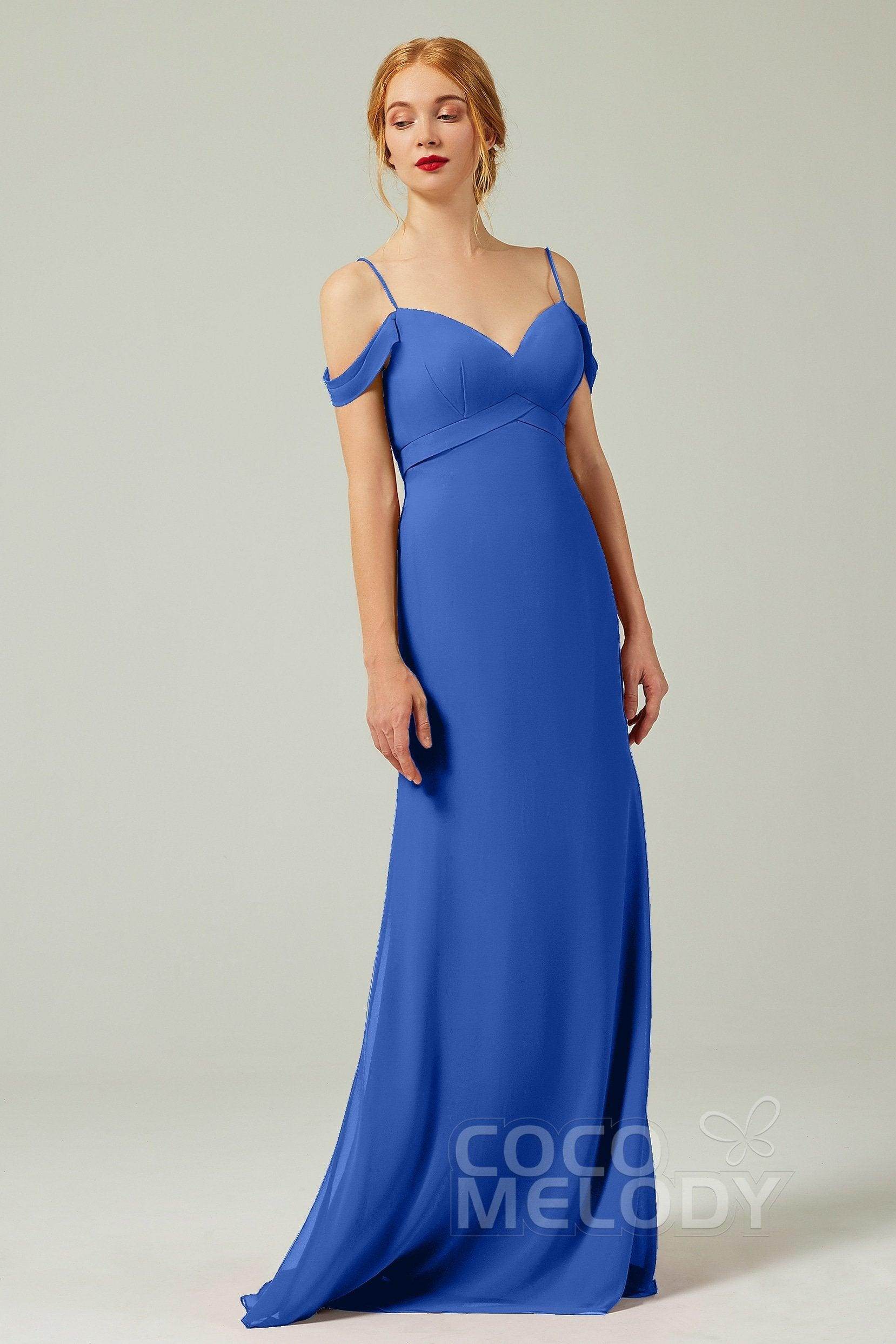 Sheath-Column Floor Length Chiffon Bridesmaid Dress Formal Dresses CB0343 - COCOMELODY