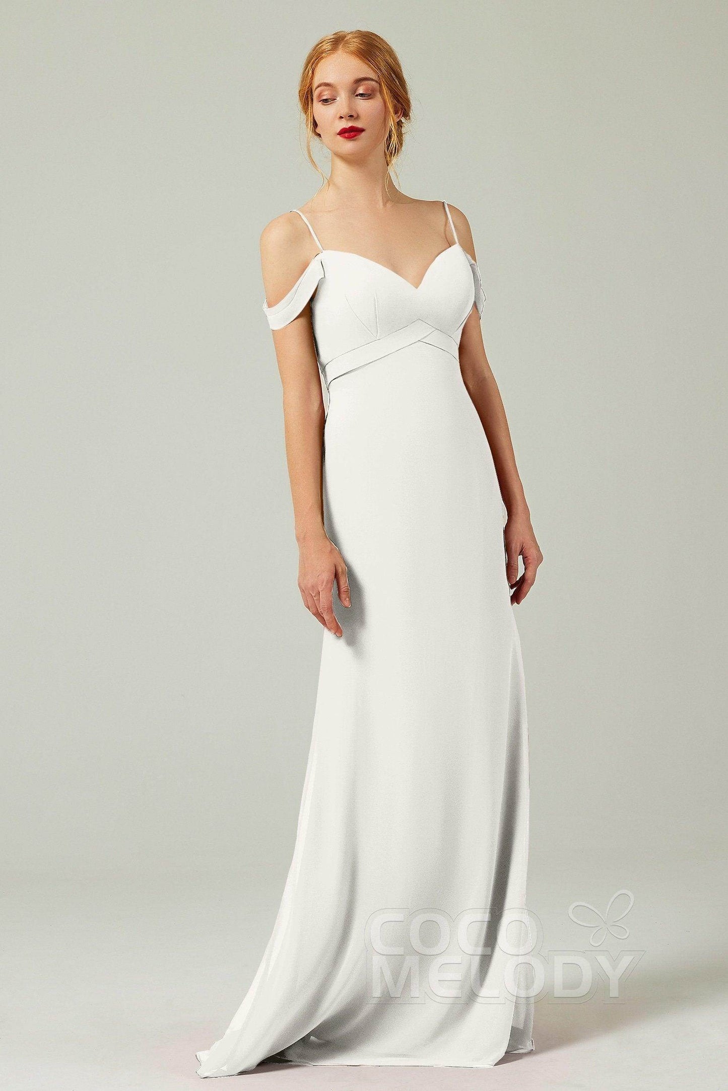 Sheath-Column Floor Length Chiffon Bridesmaid Dress Formal Dresses CB0343 - COCOMELODY