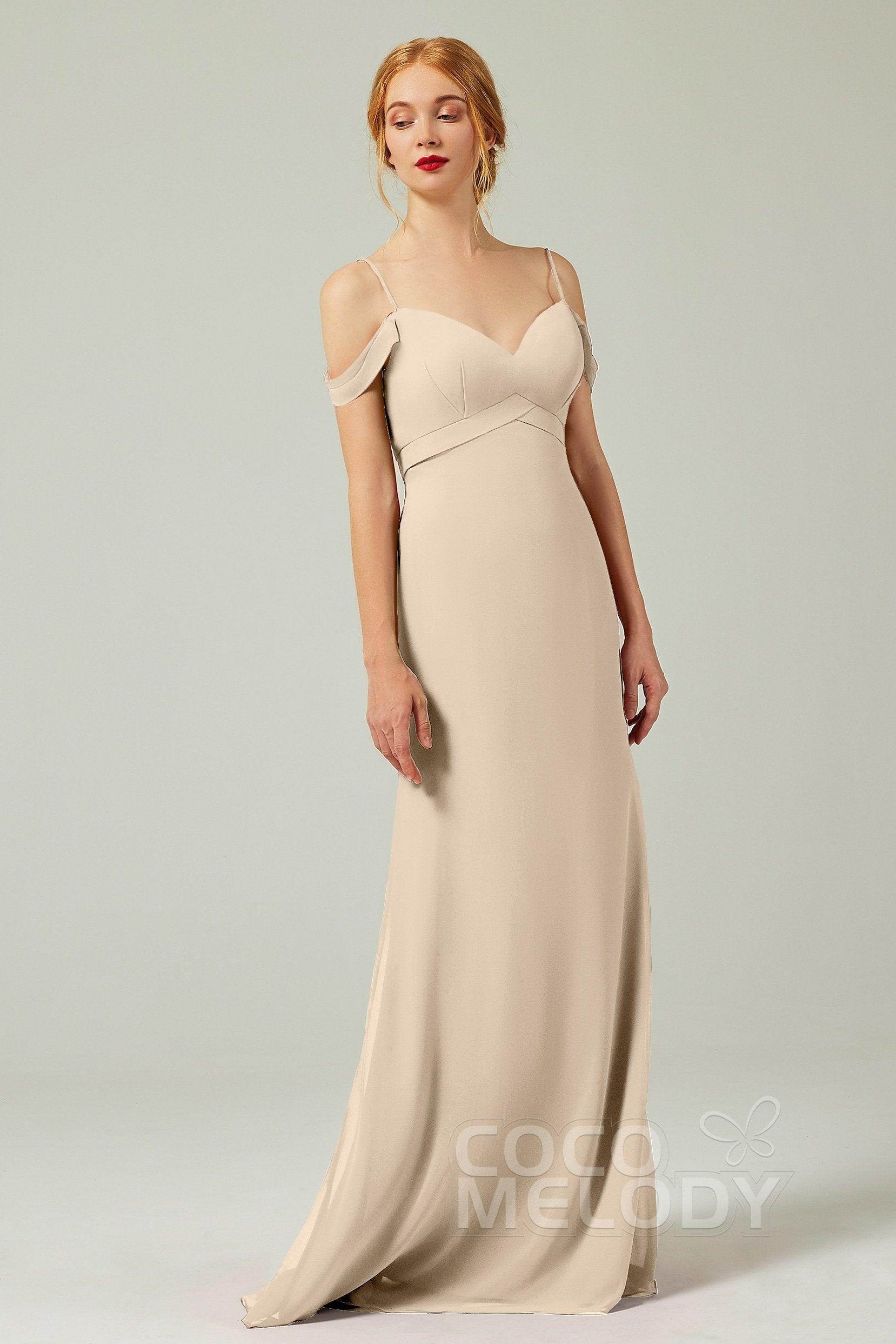 Sheath-Column Floor Length Chiffon Bridesmaid Dress Formal Dresses CB0343 - COCOMELODY