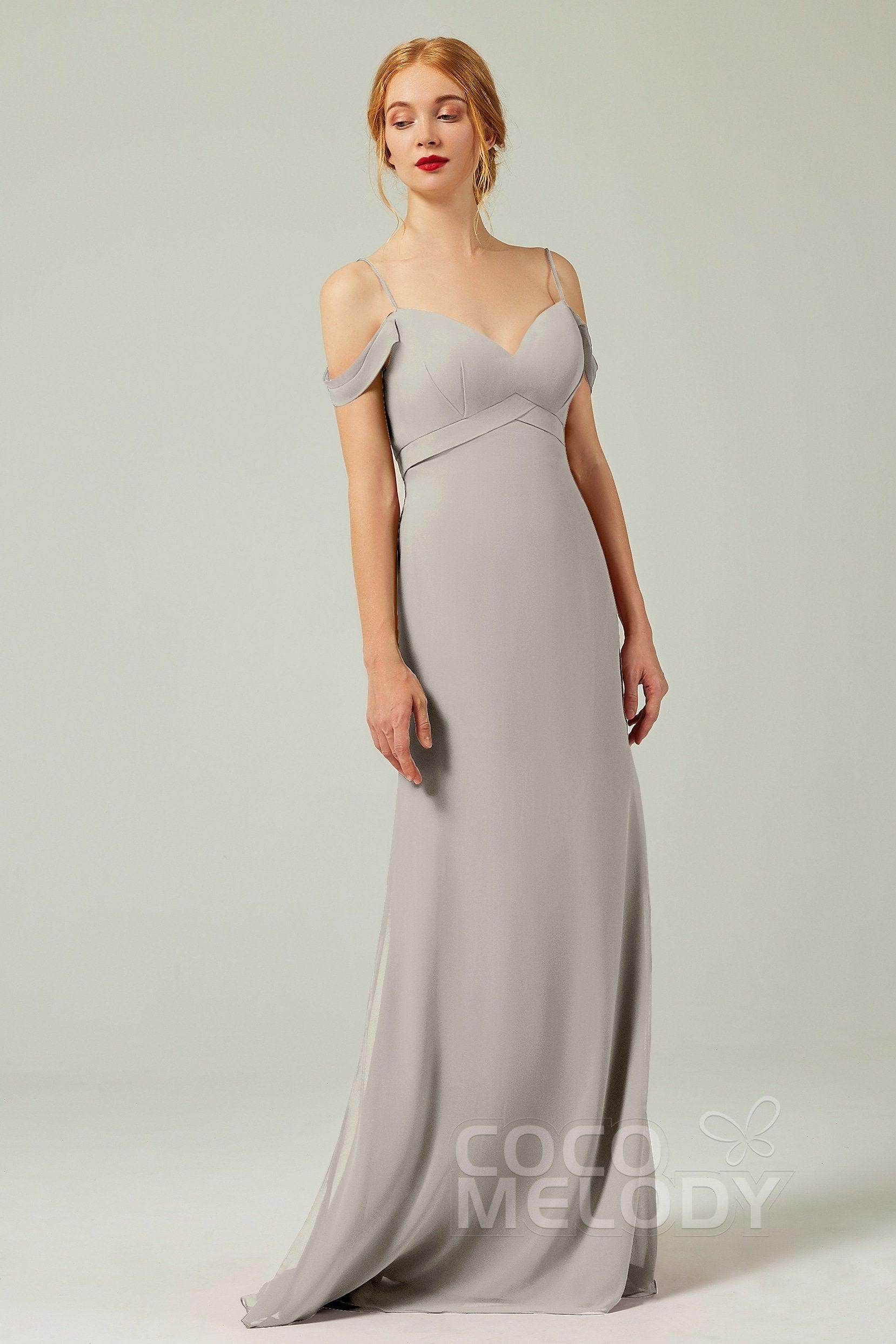 Sheath-Column Floor Length Chiffon Bridesmaid Dress Formal Dresses CB0343 - COCOMELODY