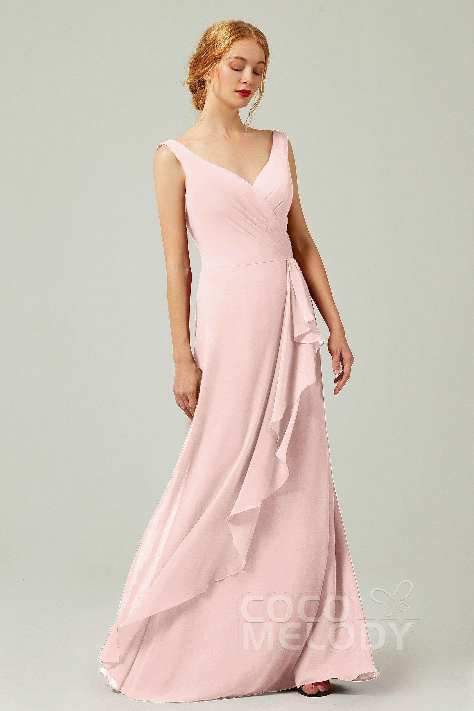 Sheath-Column Floor Length Chiffon Bridesmaid Dress Formal Dresses CB0344PS - COCOMELODY