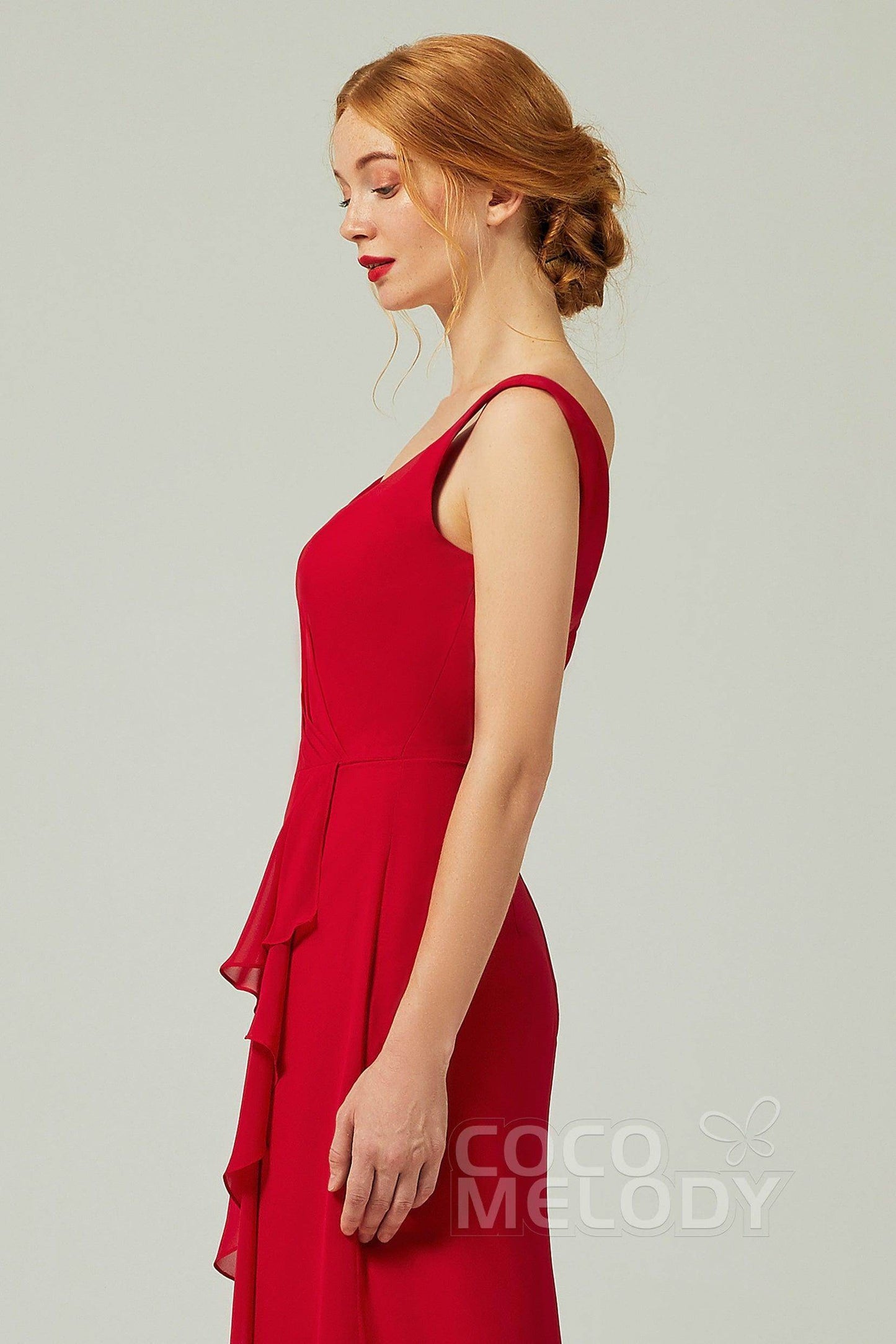 Sheath-Column Floor Length Chiffon Bridesmaid Dress Formal Dresses CB0344PS - COCOMELODY