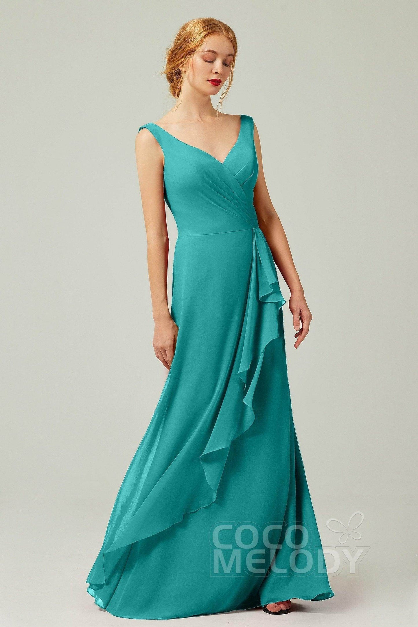 Sheath-Column Floor Length Chiffon Bridesmaid Dress Formal Dresses CB0344PS - COCOMELODY