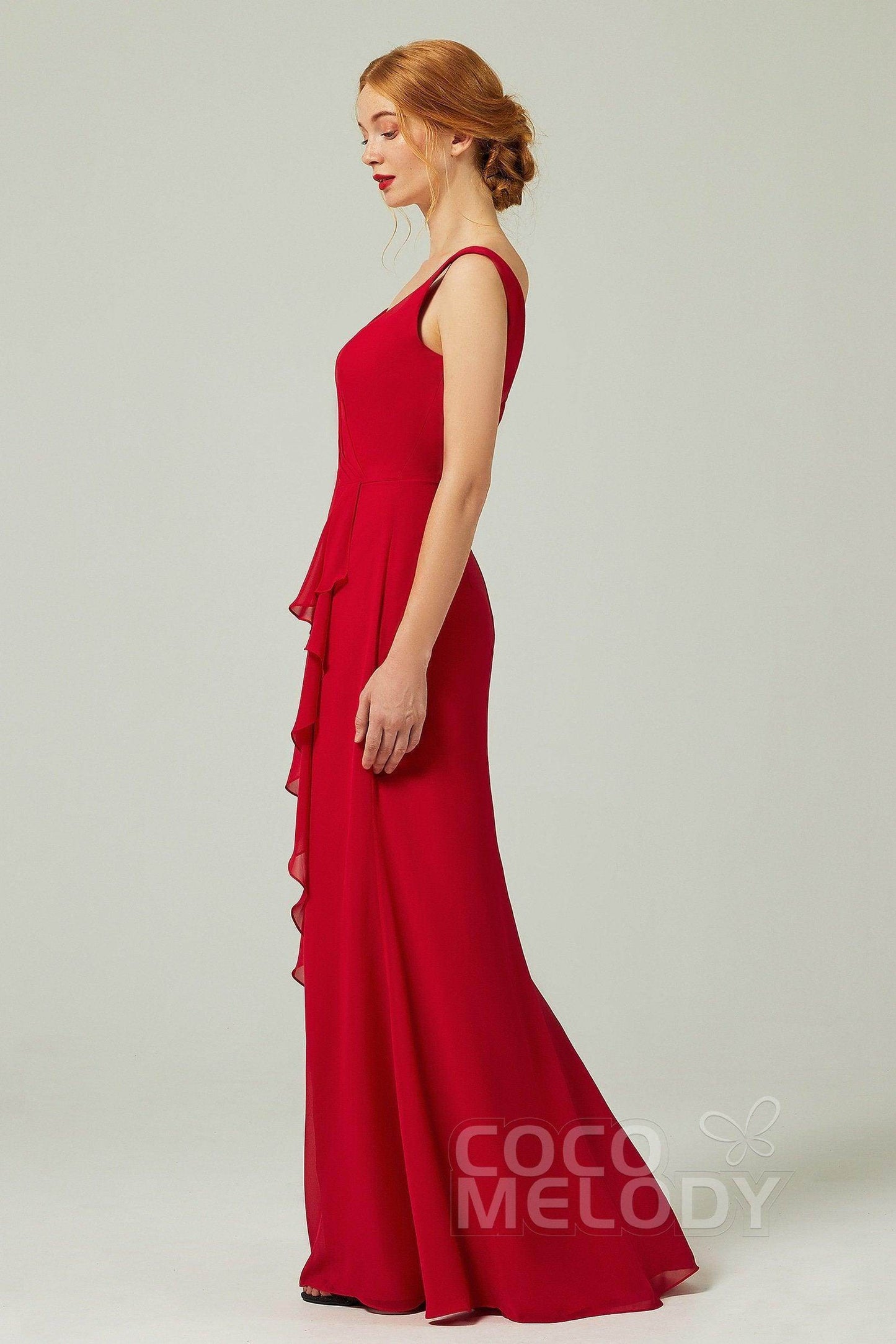 Sheath-Column Floor Length Chiffon Bridesmaid Dress Formal Dresses CB0344PS - COCOMELODY