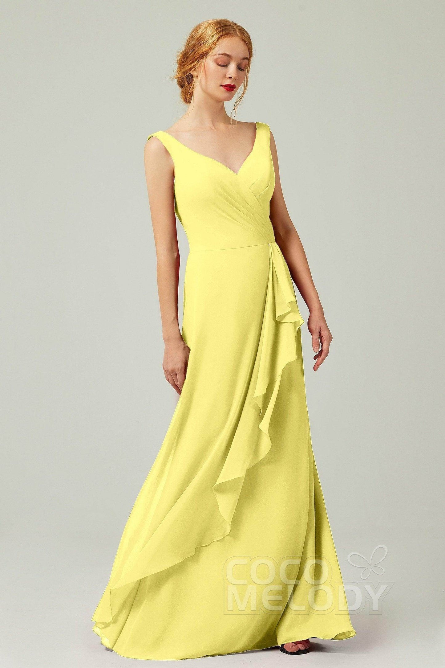 Sheath-Column Floor Length Chiffon Bridesmaid Dress Formal Dresses CB0344PS - COCOMELODY