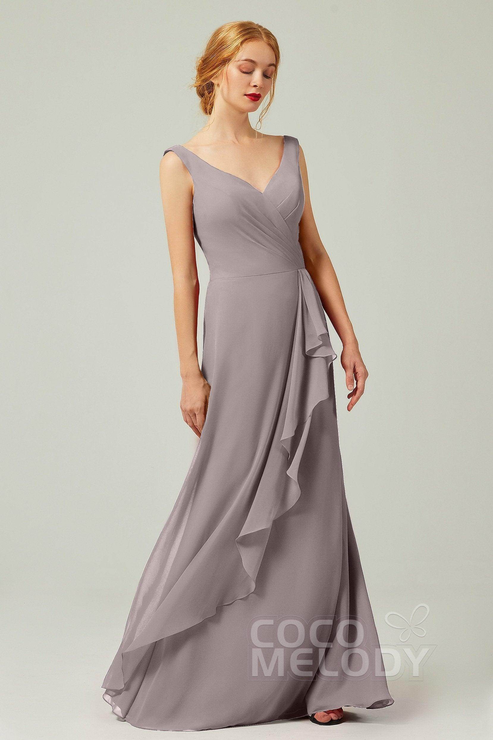 Sheath-Column Floor Length Chiffon Bridesmaid Dress Formal Dresses CB0344PS - COCOMELODY