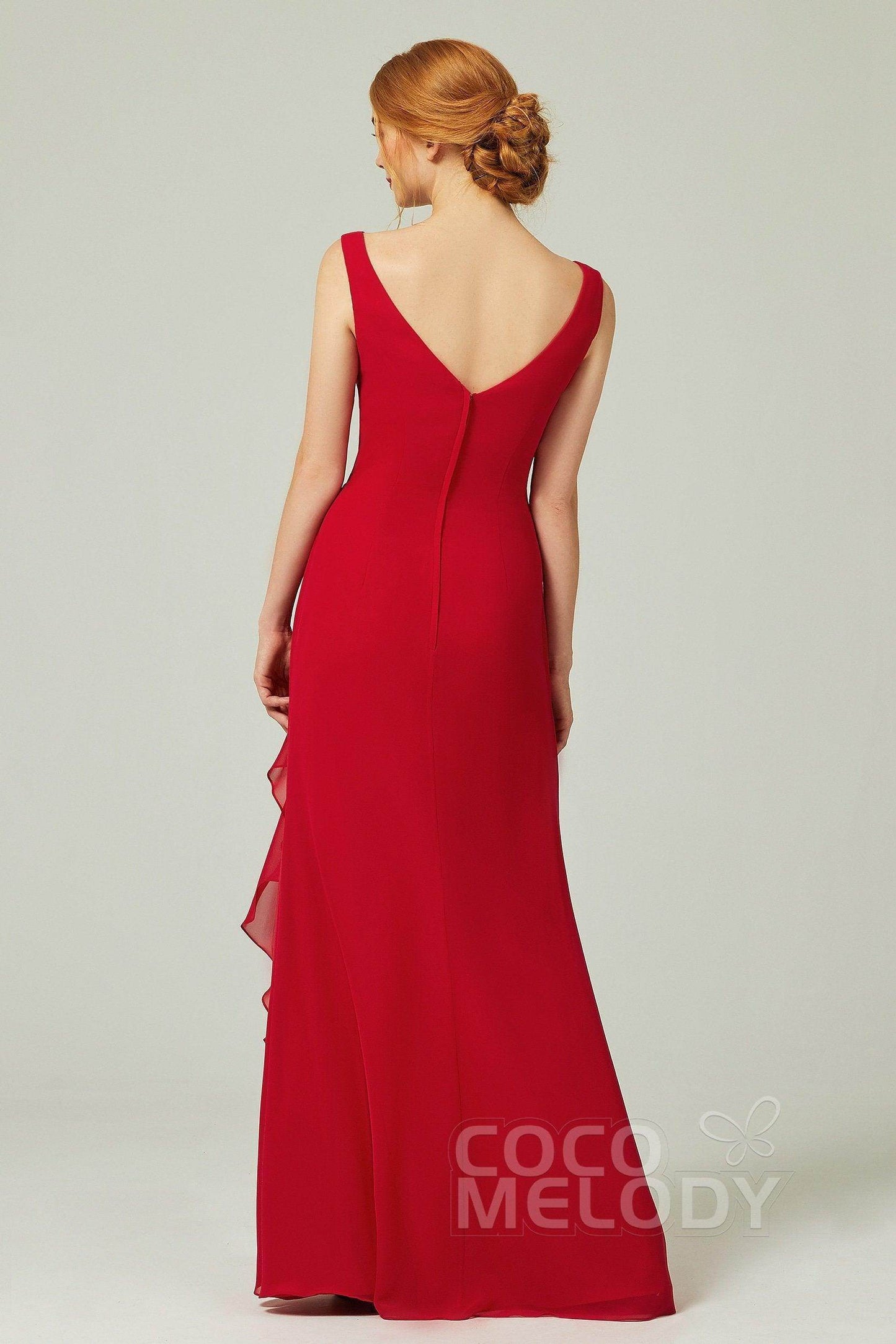 Sheath-Column Floor Length Chiffon Bridesmaid Dress Formal Dresses CB0344PS - COCOMELODY