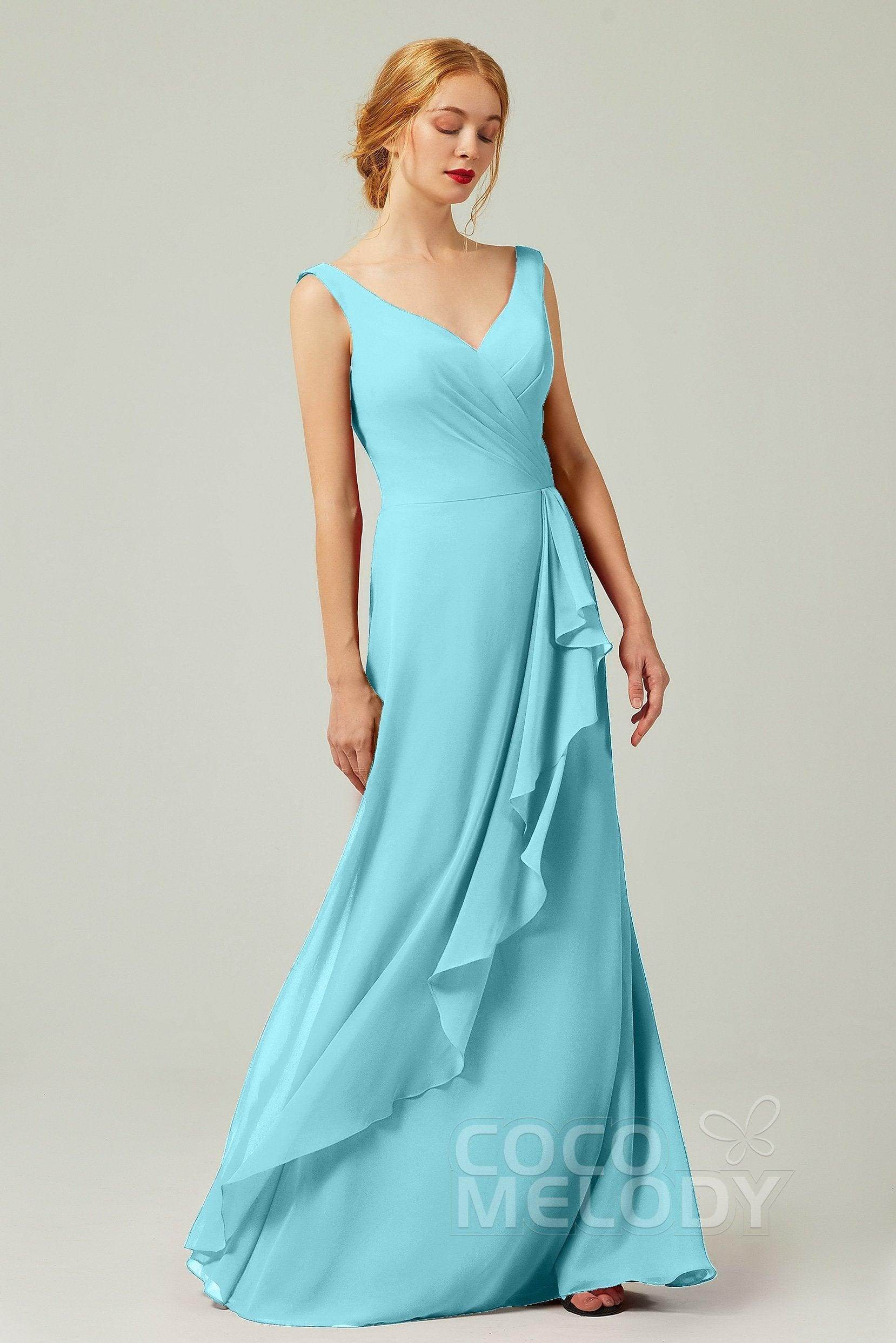 Sheath-Column Floor Length Chiffon Bridesmaid Dress Formal Dresses CB0344PS - COCOMELODY