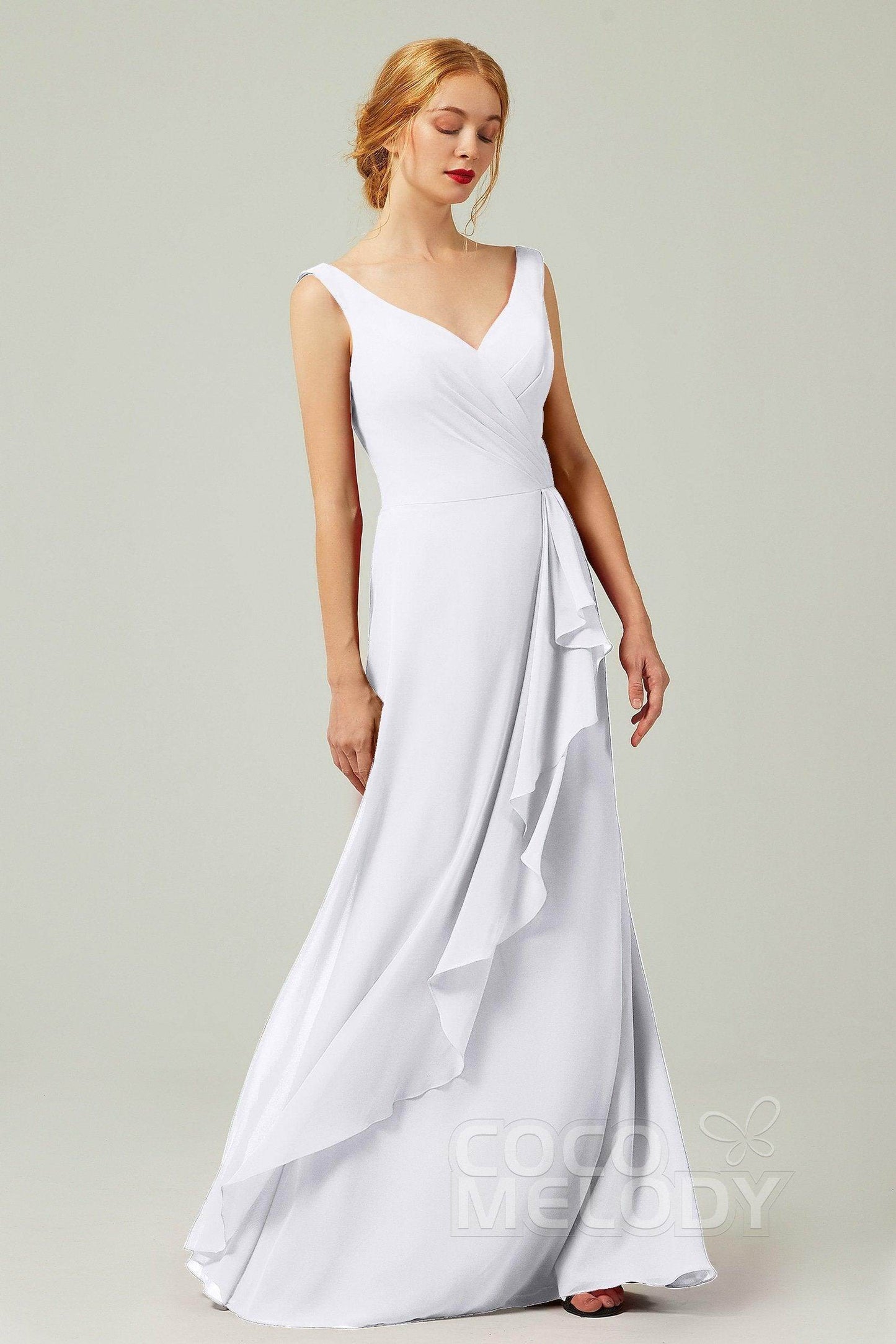 Sheath-Column Floor Length Chiffon Bridesmaid Dress Formal Dresses CB0344PS - COCOMELODY