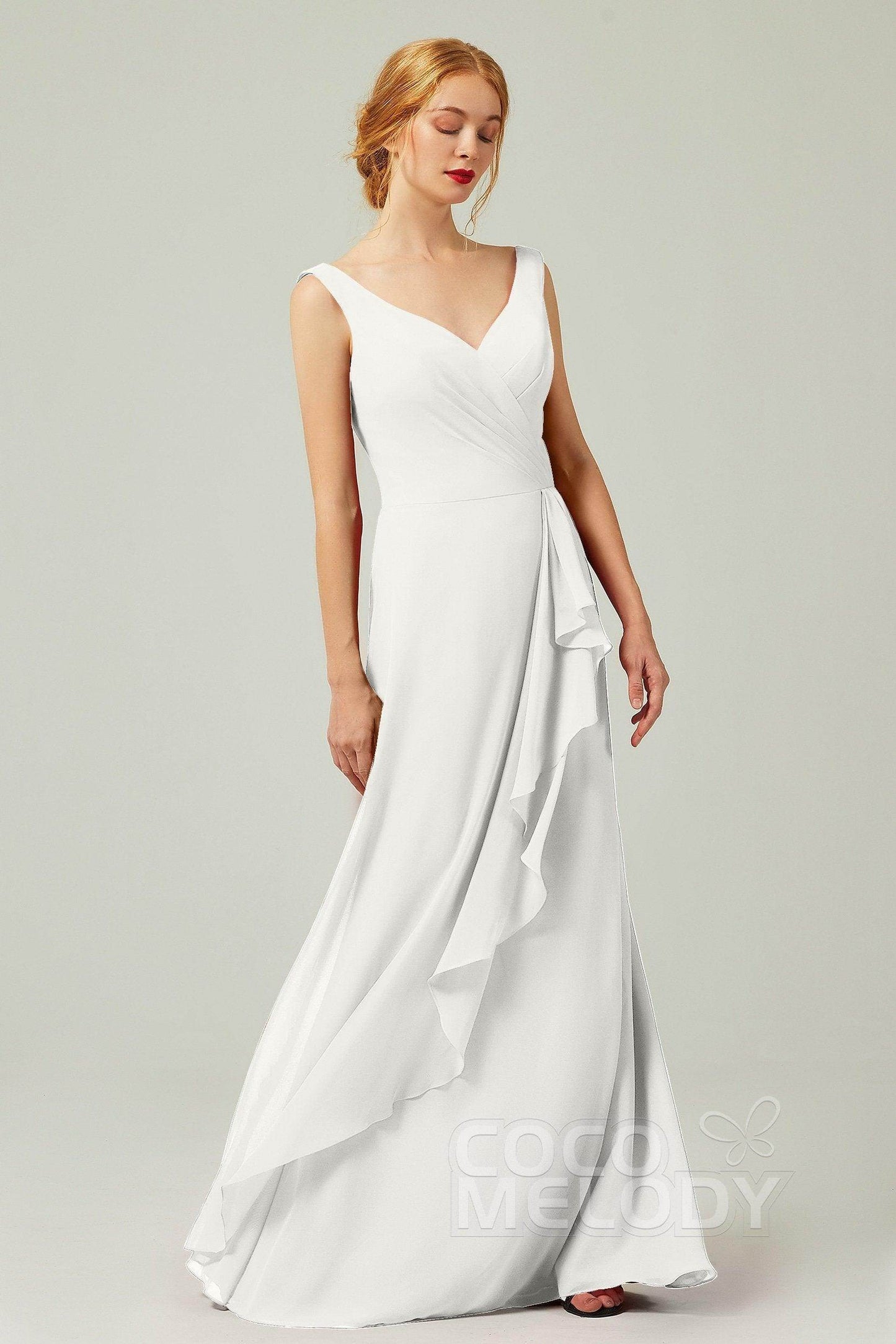 Sheath-Column Floor Length Chiffon Bridesmaid Dress Formal Dresses CB0344PS - COCOMELODY