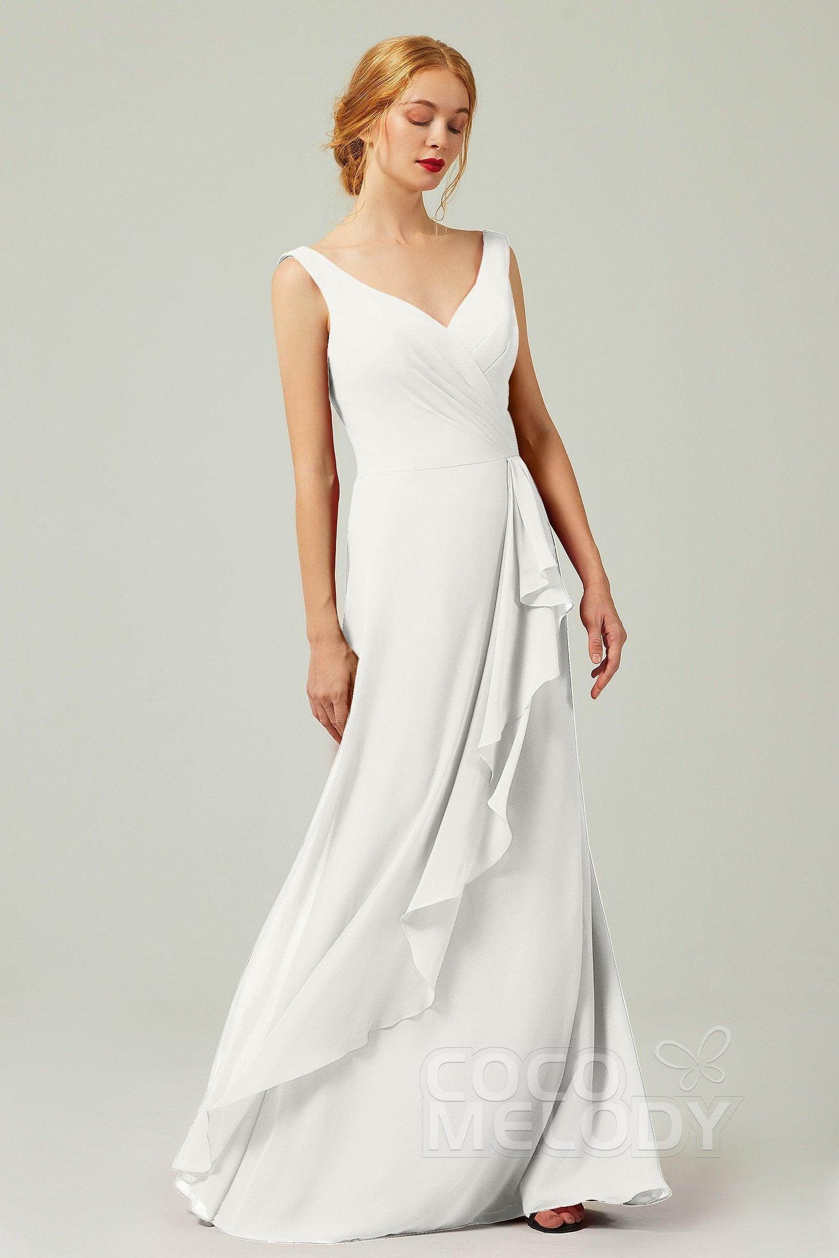 Sheath-Column Floor Length Chiffon Bridesmaid Dress Formal Dresses CB0344PS - COCOMELODY