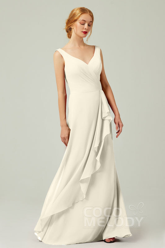 Sheath-Column Floor Length Chiffon Bridesmaid Dress Formal Dresses CB0344