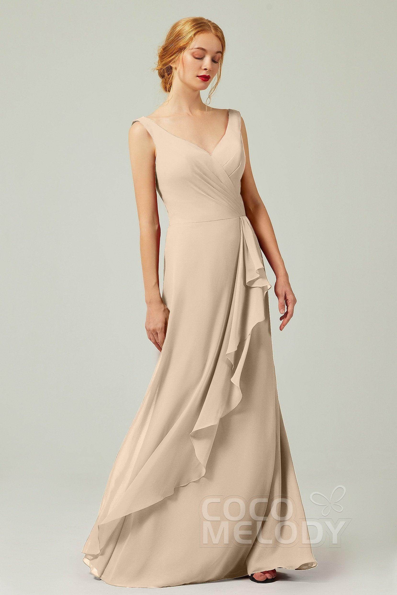 Sheath-Column Floor Length Chiffon Bridesmaid Dress Formal Dresses CB0344PS - COCOMELODY