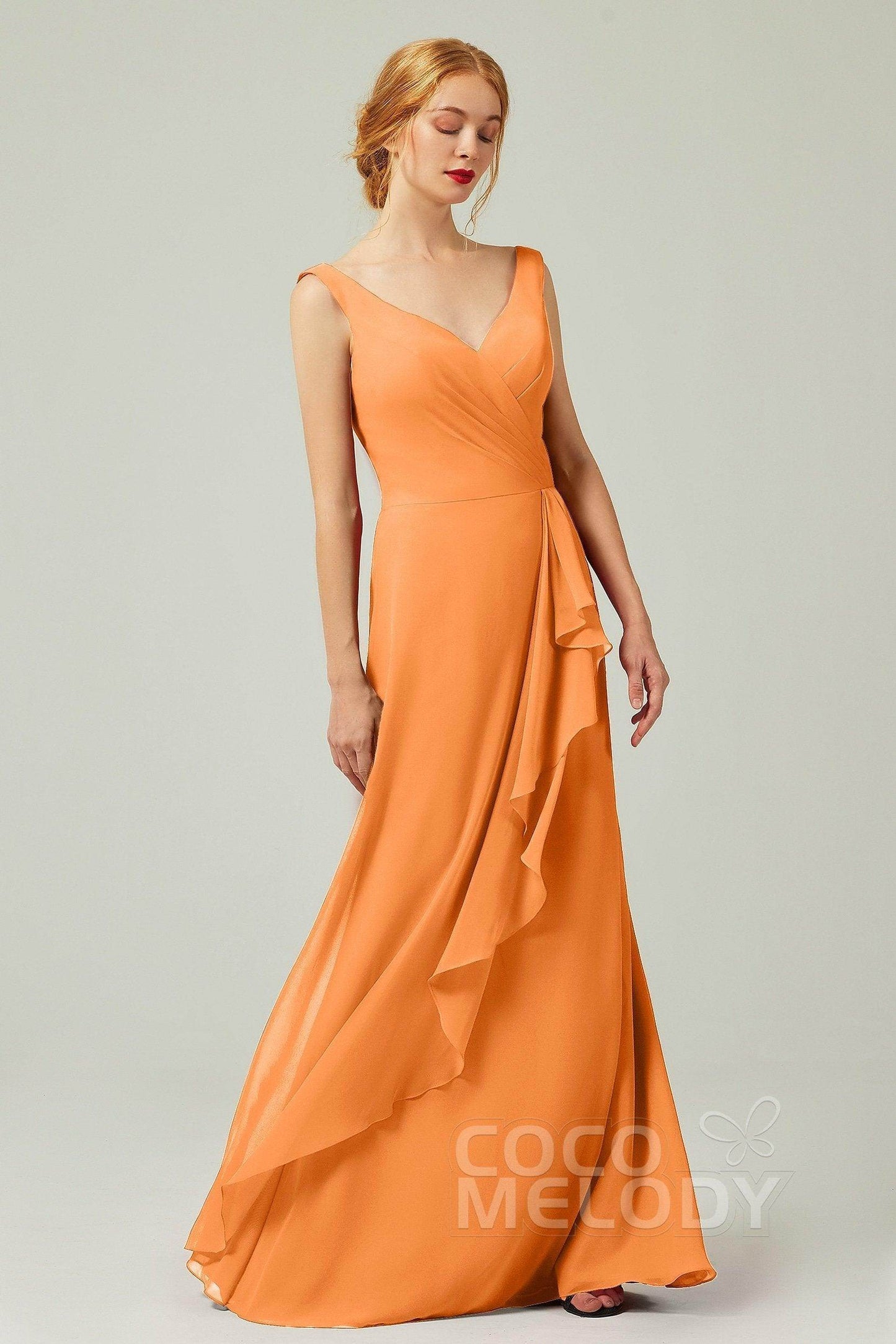 Sheath-Column Floor Length Chiffon Bridesmaid Dress Formal Dresses CB0344PS - COCOMELODY