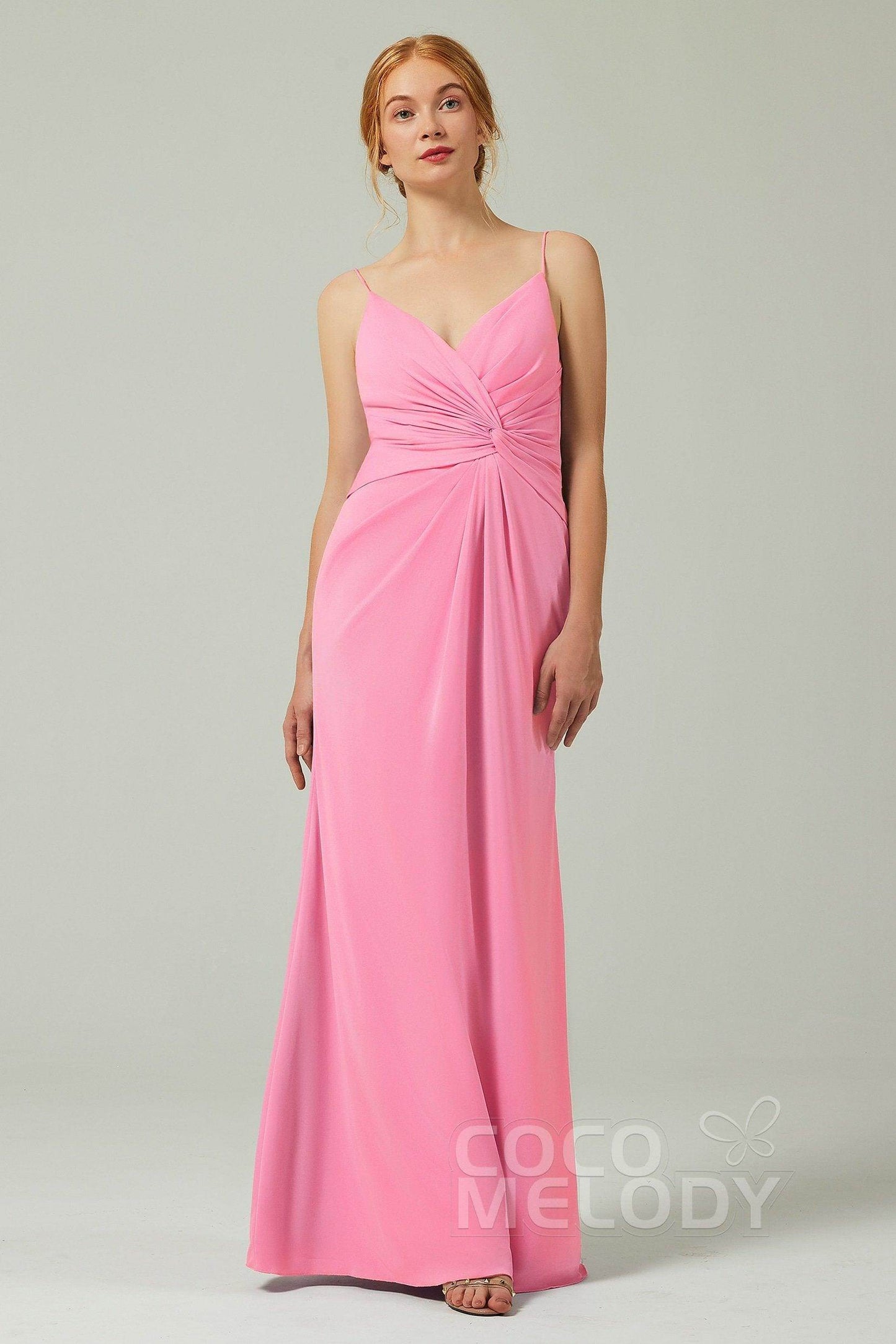 Sheath-Column Floor Length Chiffon Bridesmaid Dress CB0350 - COCOMELODY