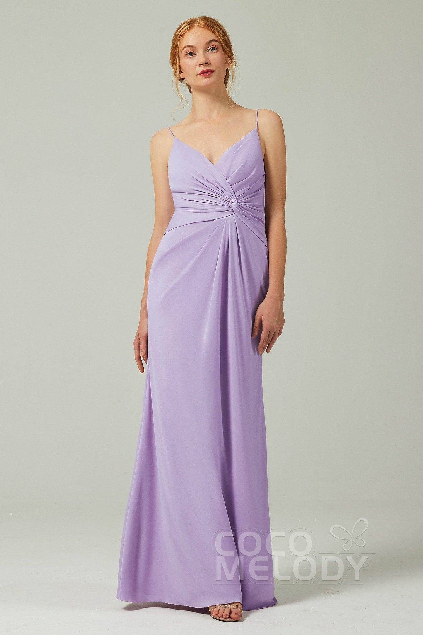 Sheath-Column Floor Length Chiffon Bridesmaid Dress CB0350 - COCOMELODY
