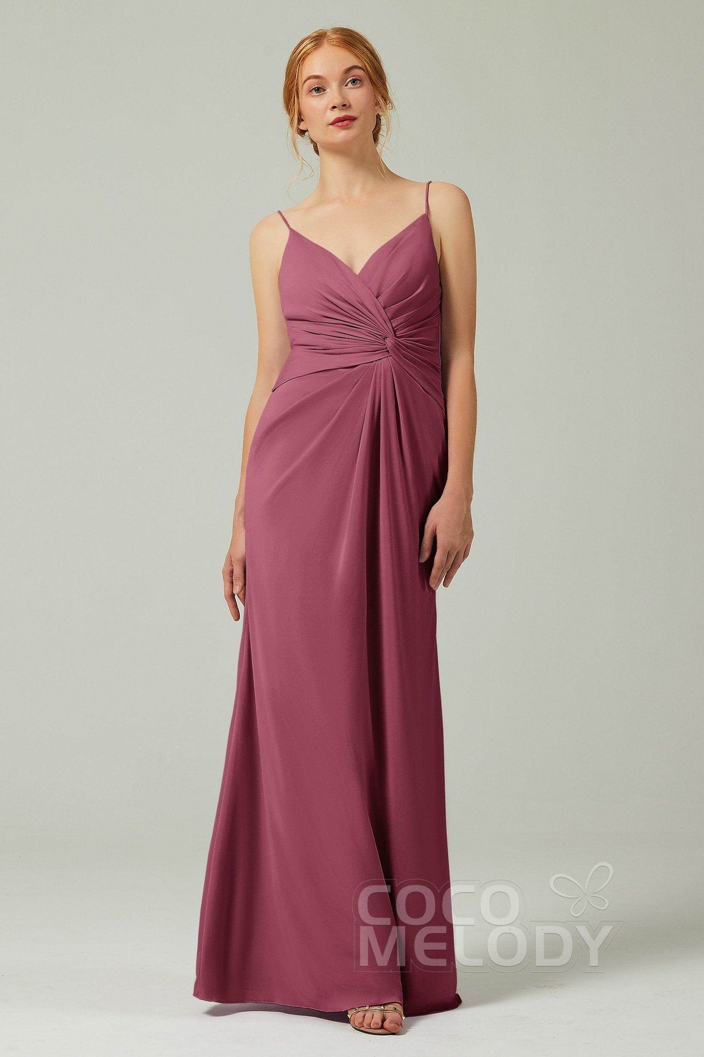 Sheath-Column Floor Length Chiffon Bridesmaid Dress CB0350 - COCOMELODY