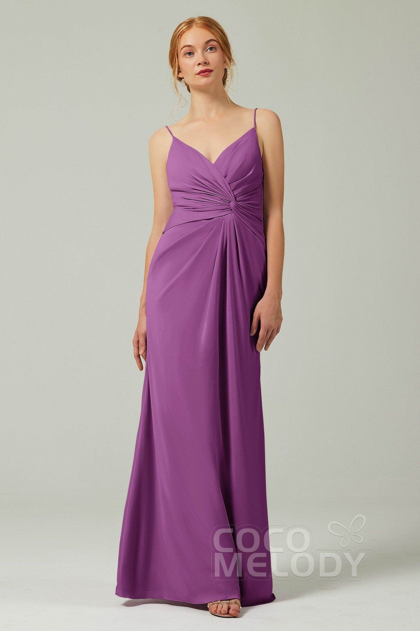 Sheath-Column Floor Length Chiffon Bridesmaid Dress CB0350 - COCOMELODY