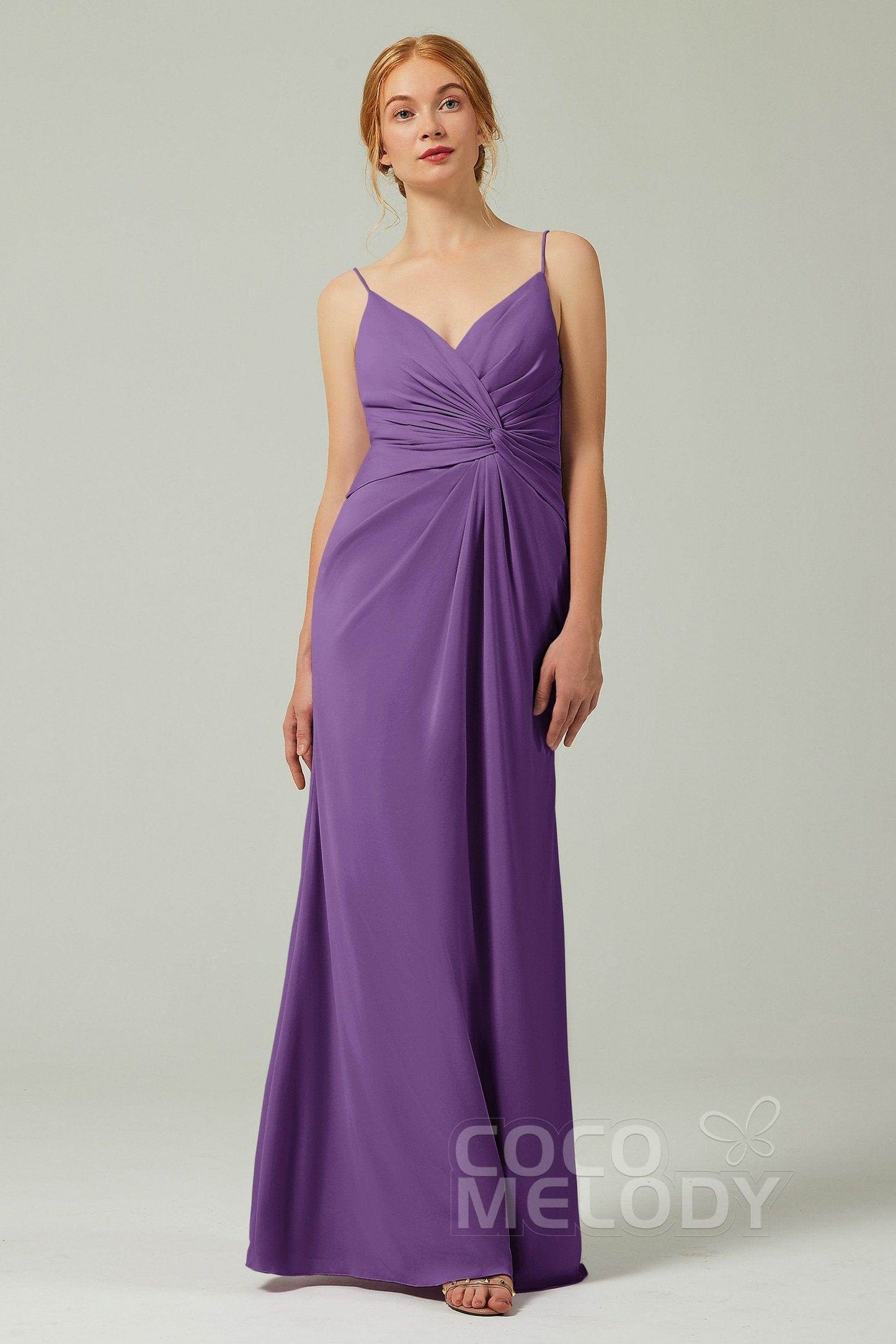Sheath-Column Floor Length Chiffon Bridesmaid Dress CB0350 - COCOMELODY