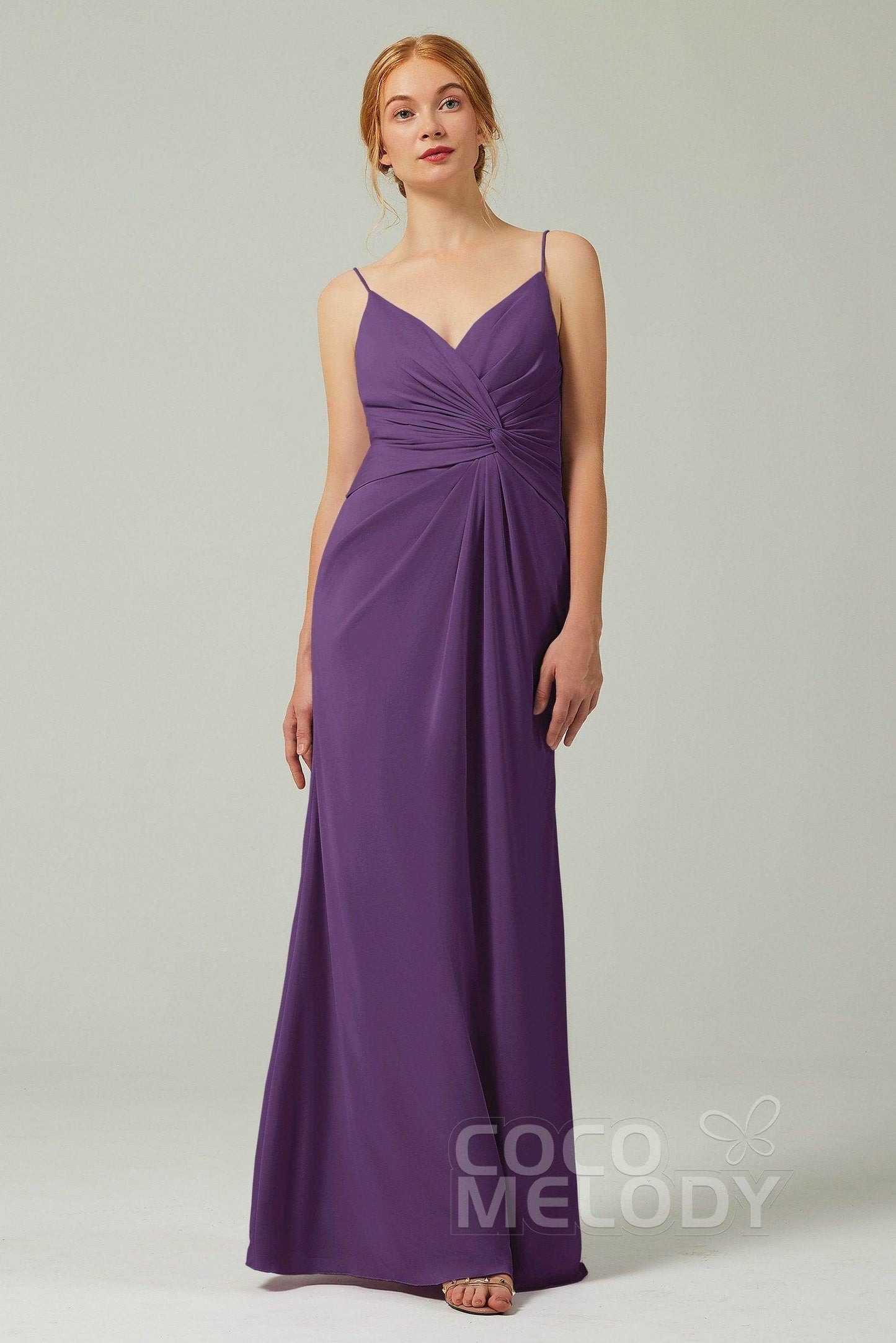 Sheath-Column Floor Length Chiffon Bridesmaid Dress CB0350 - COCOMELODY