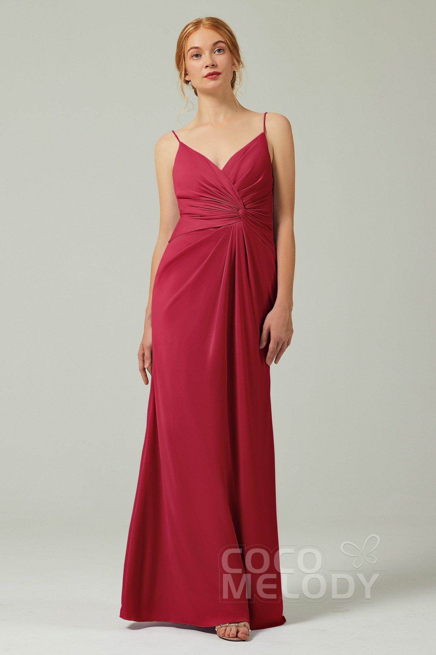 Sheath-Column Floor Length Chiffon Bridesmaid Dress CB0350 - COCOMELODY