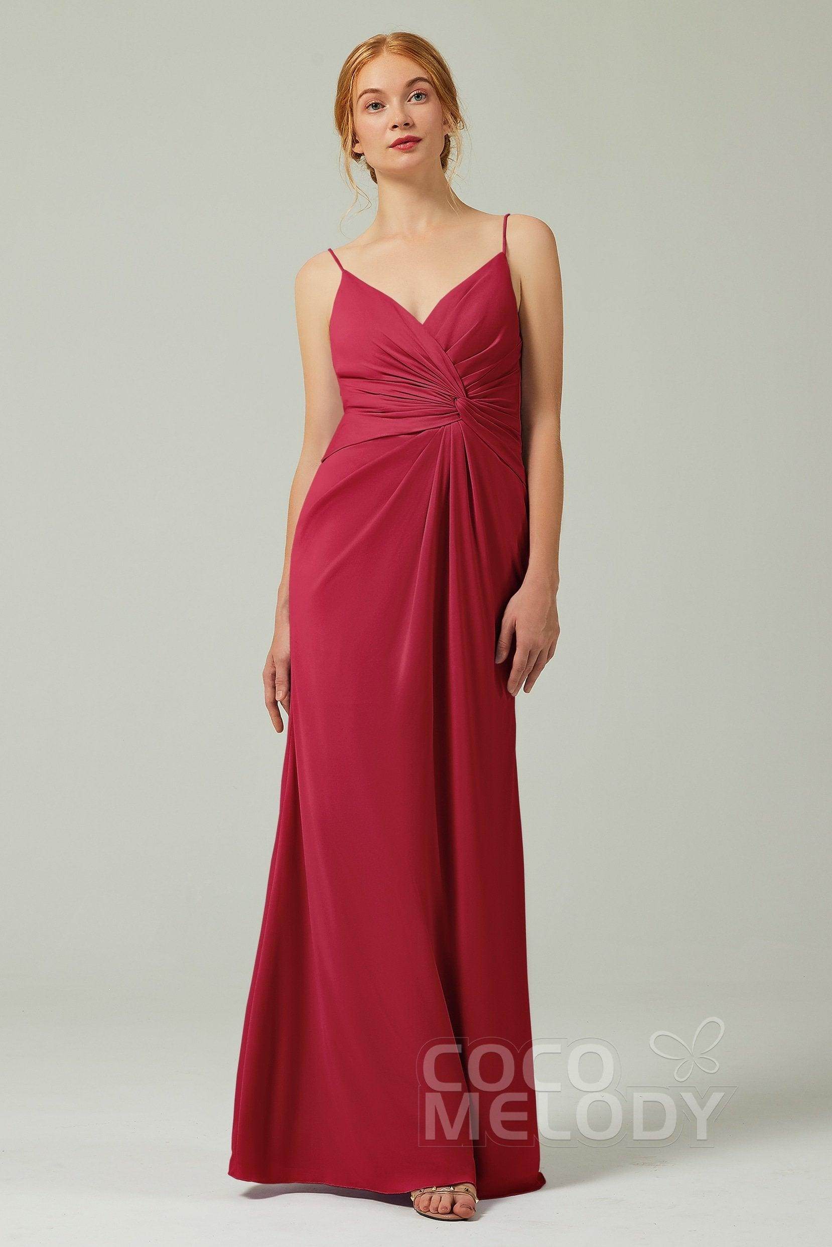 Sheath-Column Floor Length Chiffon Bridesmaid Dress CB0350 - COCOMELODY