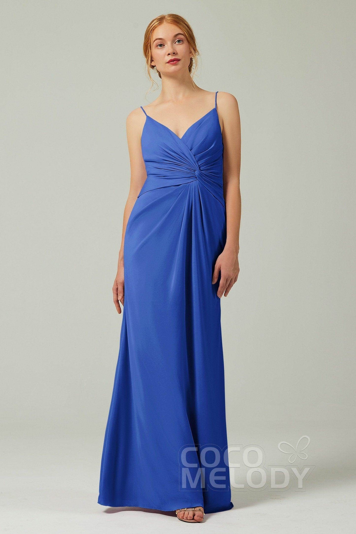 Sheath-Column Floor Length Chiffon Bridesmaid Dress CB0350 - COCOMELODY